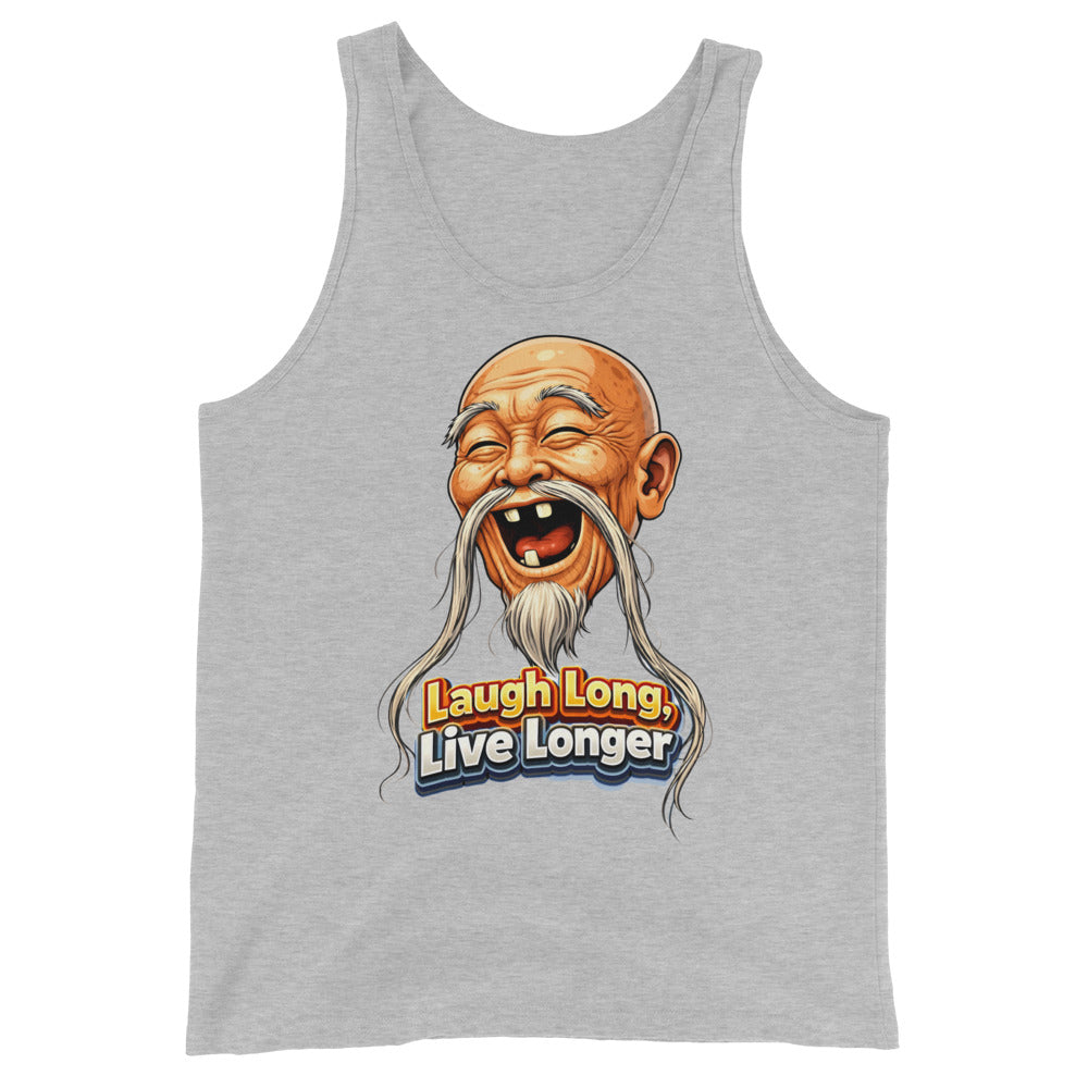 Men's Tank Top - Laugh Long, Live Longer. Wise Master - Inspirational Zen Humor Men's Staple Tank Top by printfluence.net