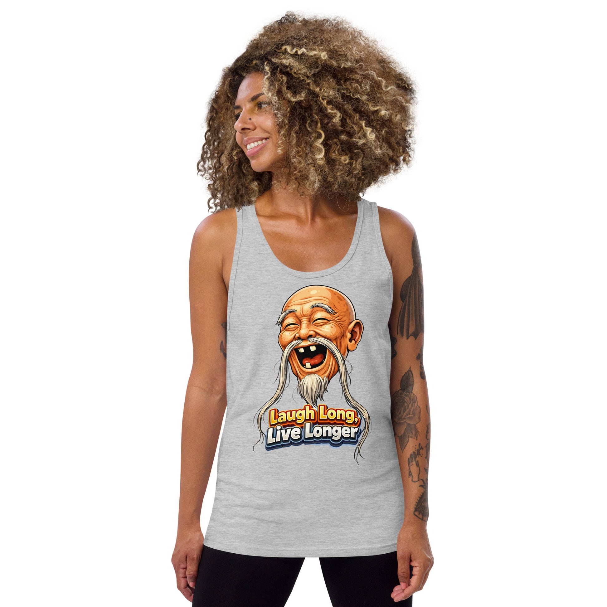 Men's Tank Top - Laugh Long, Live Longer. Wise Master - Inspirational Zen Humor Men's Staple Tank Top by printfluence.net