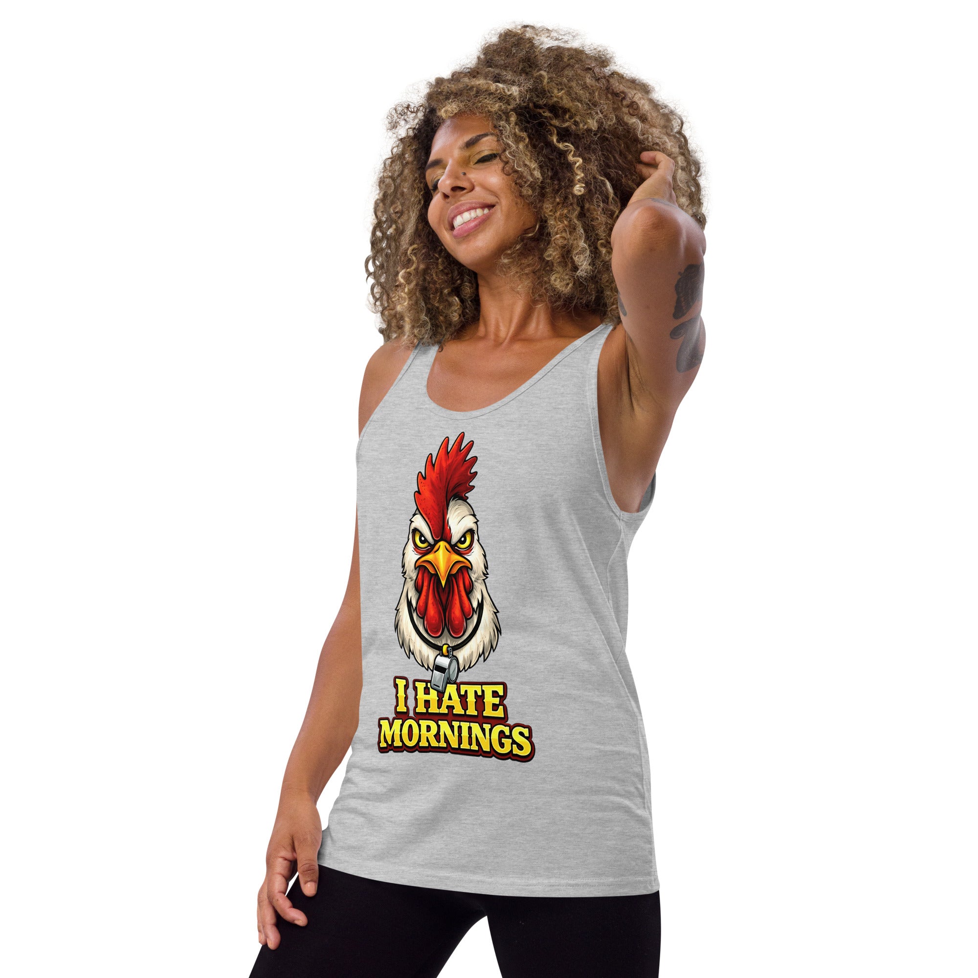 Men's Tank Top - Angry Rooster "I Hate Mornings" Funny Sarcastic Men's Staple Tank Top by printfluence.net