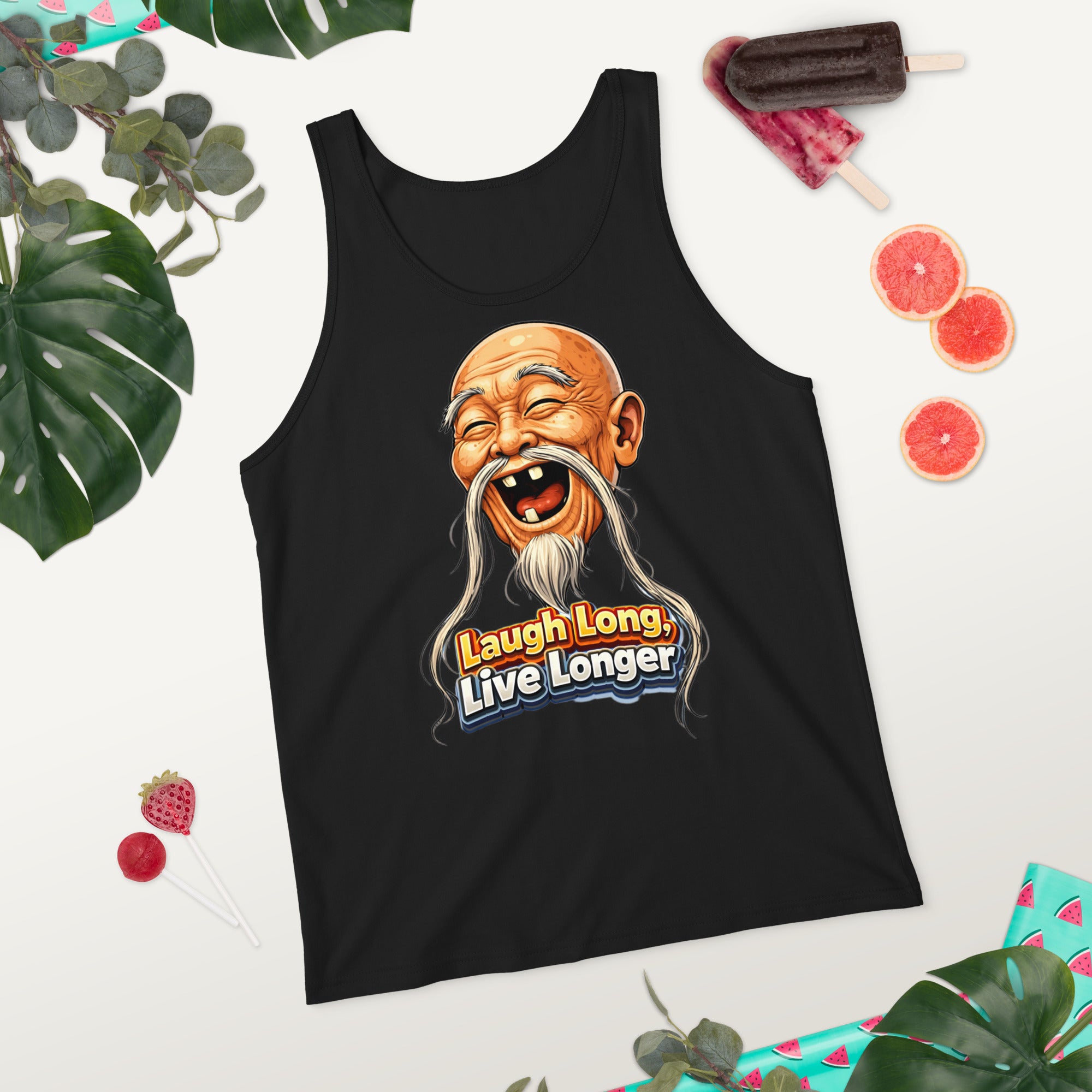 Men's Tank Top - Laugh Long, Live Longer. Wise Master - Inspirational Zen Humor Men's Staple Tank Top by printfluence.net