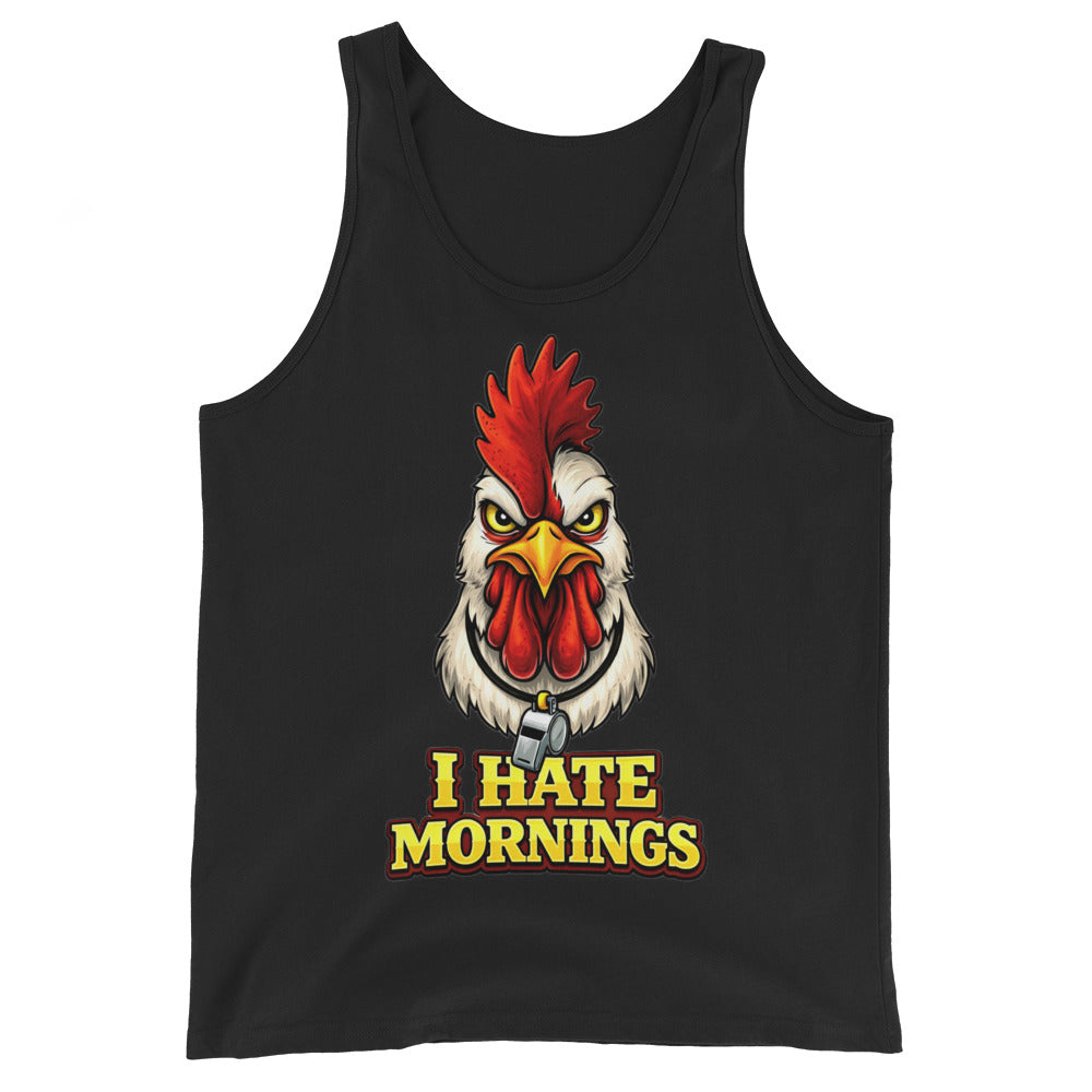Men's Tank Top - Angry Rooster "I Hate Mornings" Funny Sarcastic Men's Staple Tank Top by printfluence.net