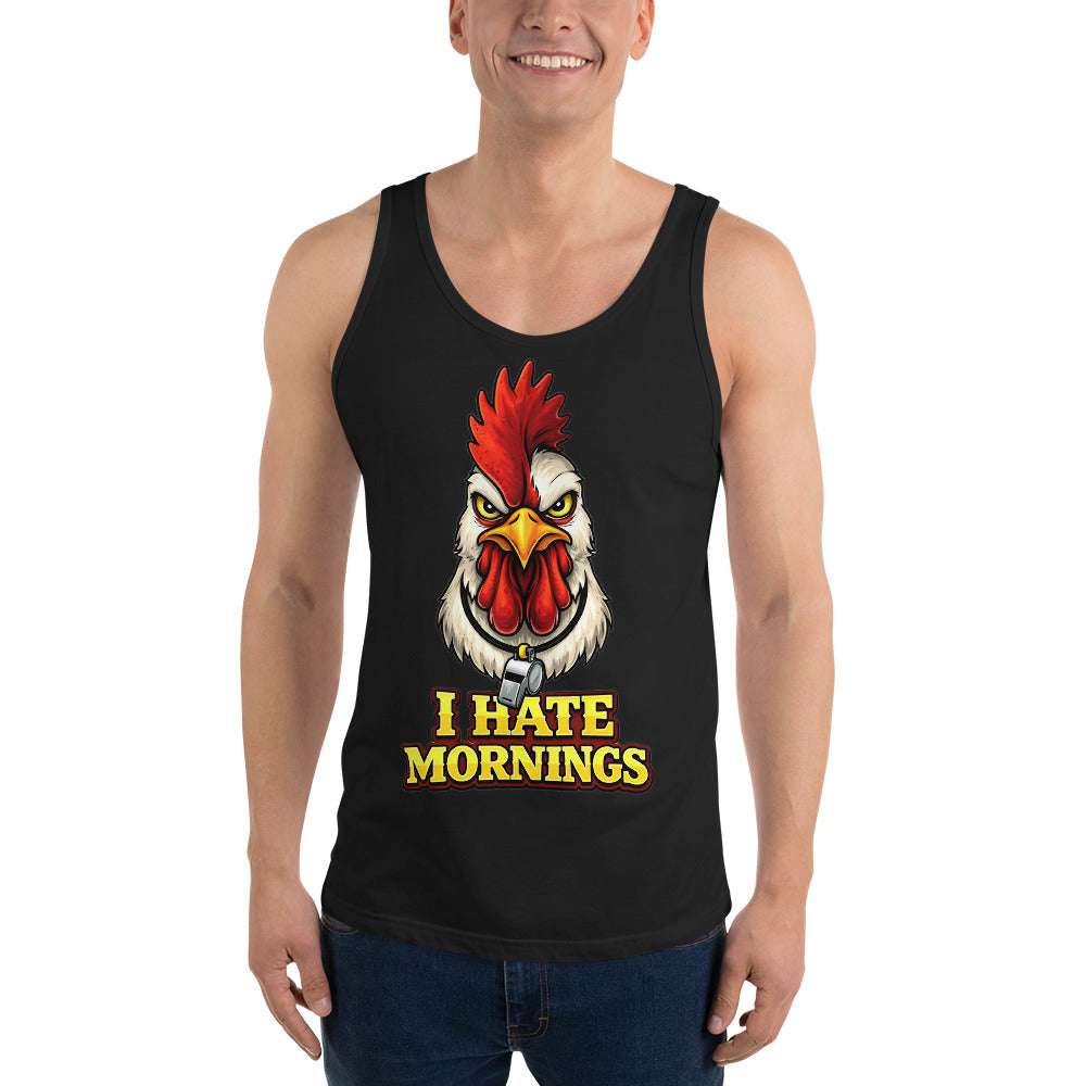 Men's Tank Top - Angry Rooster "I Hate Mornings" Funny Sarcastic Men's Staple Tank Top by printfluence.net