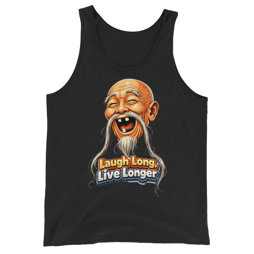 Men's Tank Top - Laugh Long, Live Longer. Wise Master - Inspirational Zen Humor Men's Staple Tank Top by printfluence.net