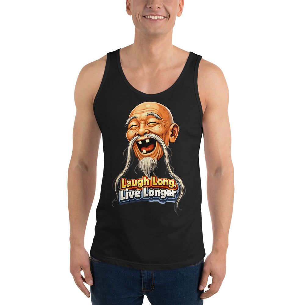 Men's Tank Top - Laugh Long, Live Longer. Wise Master - Inspirational Zen Humor Men's Staple Tank Top by printfluence.net