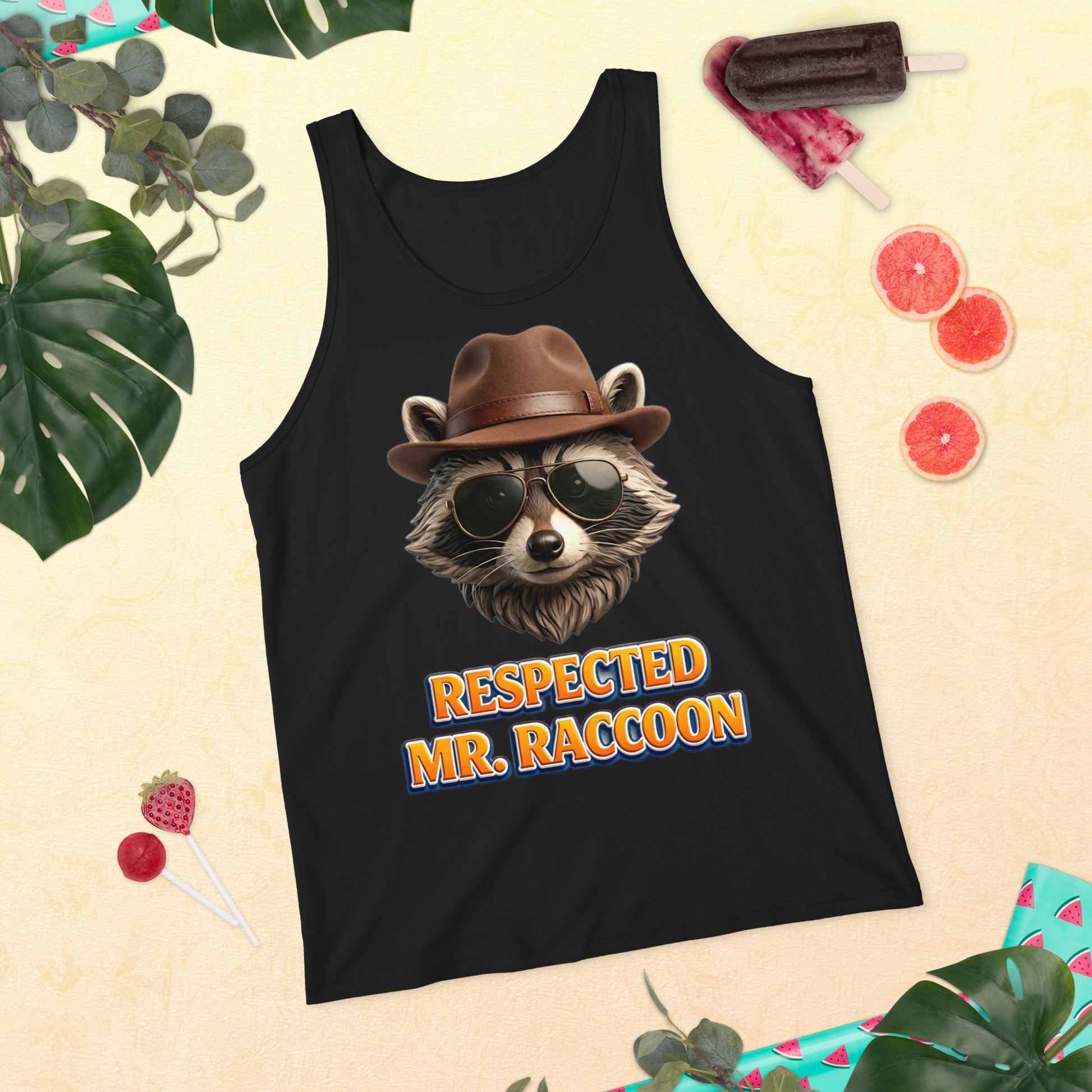 Men's Tank Top - Respected Mr. Raccoon - Dapper Bandit Aviator Style Men's Staple Tank Top by printfluence.net