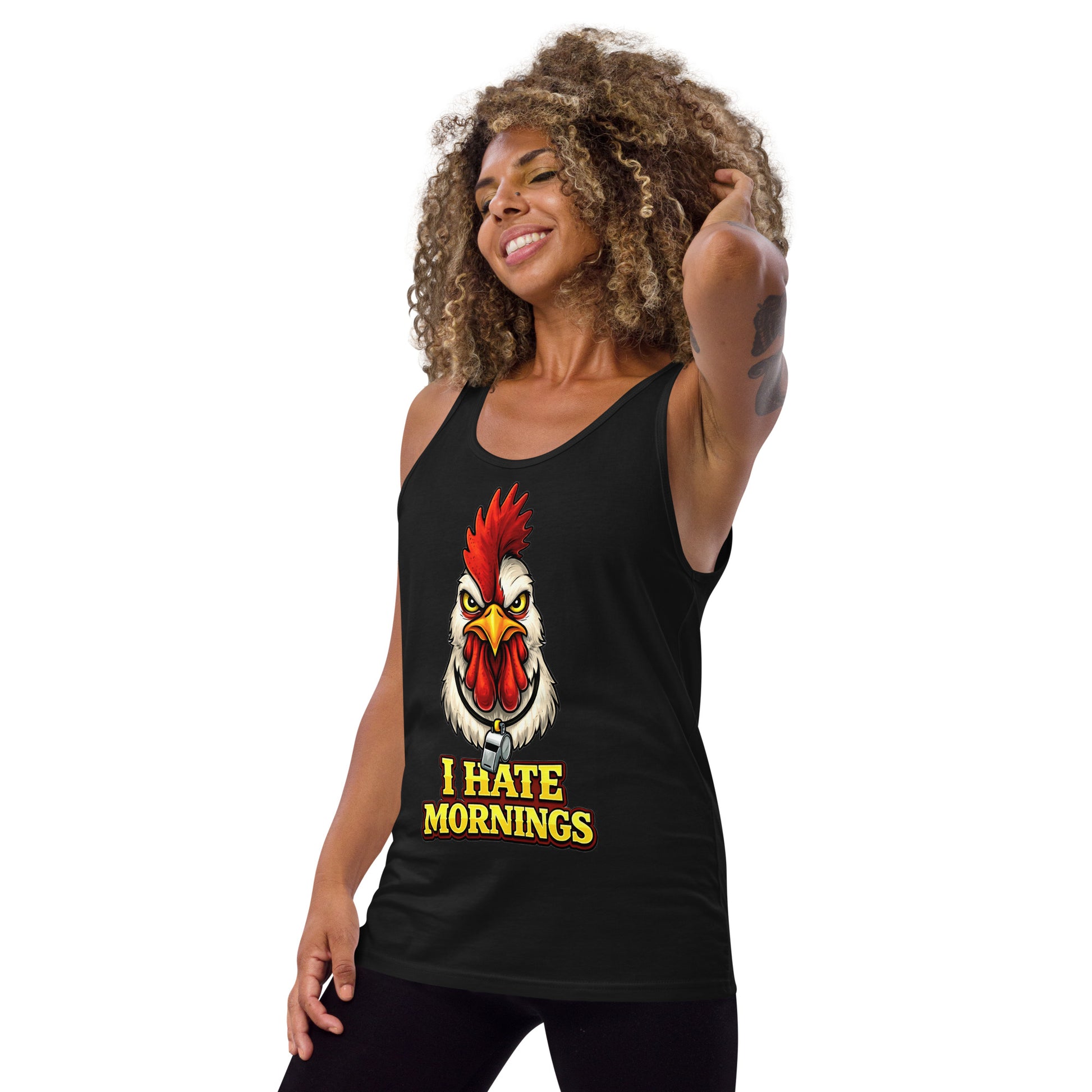 Men's Tank Top - Angry Rooster "I Hate Mornings" Funny Sarcastic Men's Staple Tank Top by printfluence.net