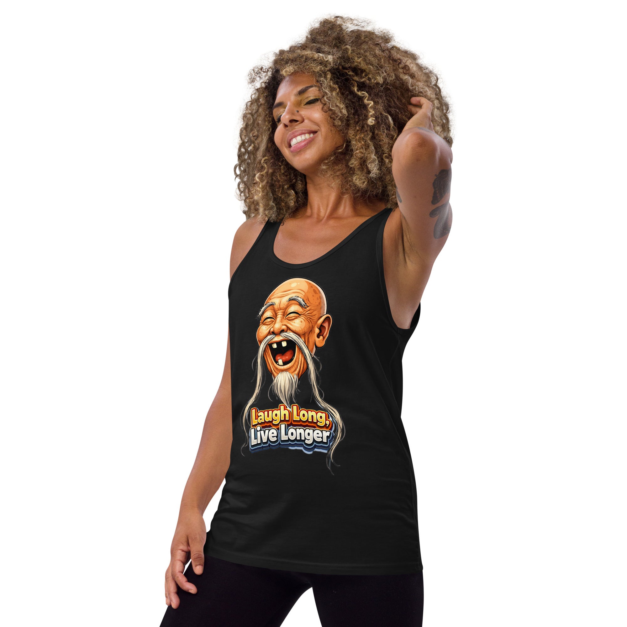 Men's Tank Top - Laugh Long, Live Longer. Wise Master - Inspirational Zen Humor Men's Staple Tank Top by printfluence.net