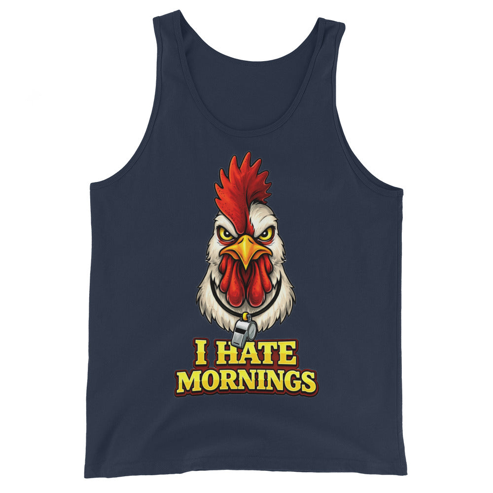 Men's Tank Top - Angry Rooster "I Hate Mornings" Funny Sarcastic Men's Staple Tank Top by printfluence.net