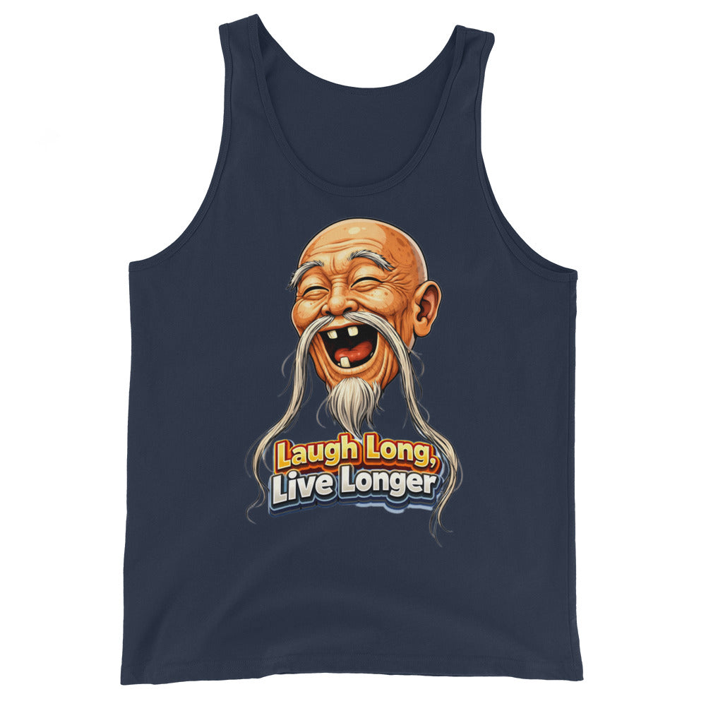 Men's Tank Top - Laugh Long, Live Longer. Wise Master - Inspirational Zen Humor Men's Staple Tank Top by printfluence.net
