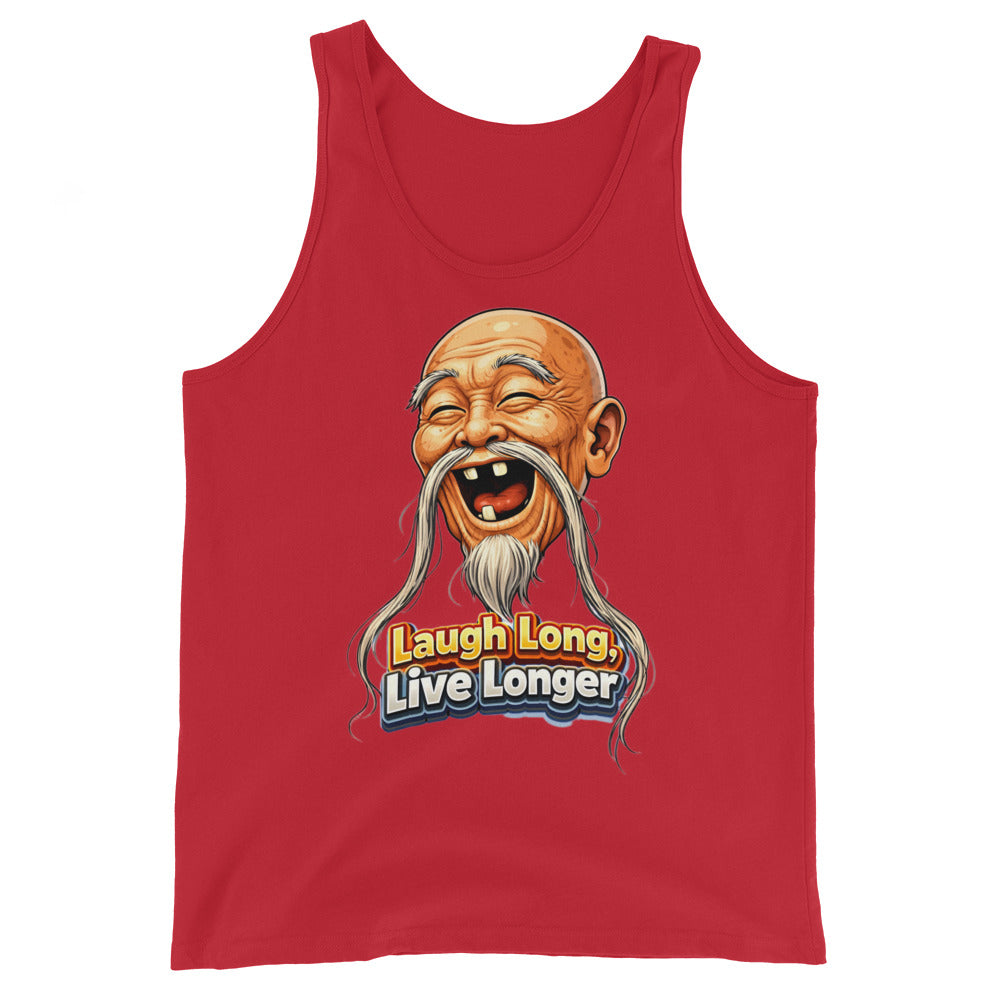 Men's Tank Top - Laugh Long, Live Longer. Wise Master - Inspirational Zen Humor Men's Staple Tank Top by printfluence.net