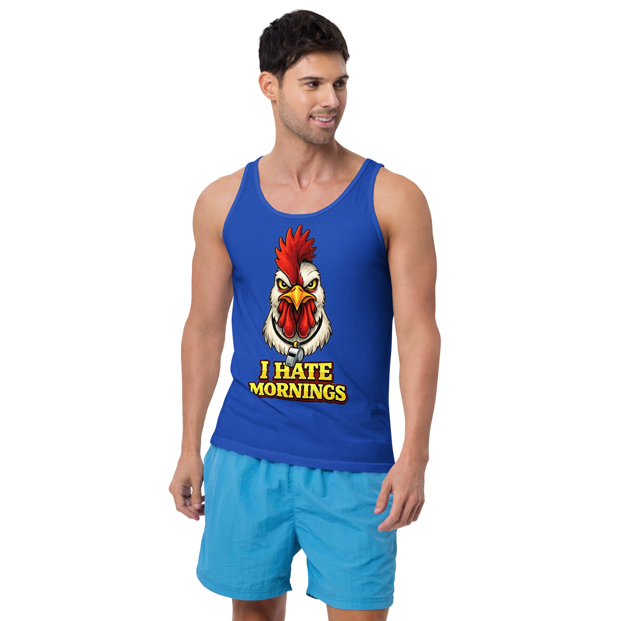 Men's Tank Top - Angry Rooster "I Hate Mornings" Funny Sarcastic Men's Staple Tank Top by printfluence.net