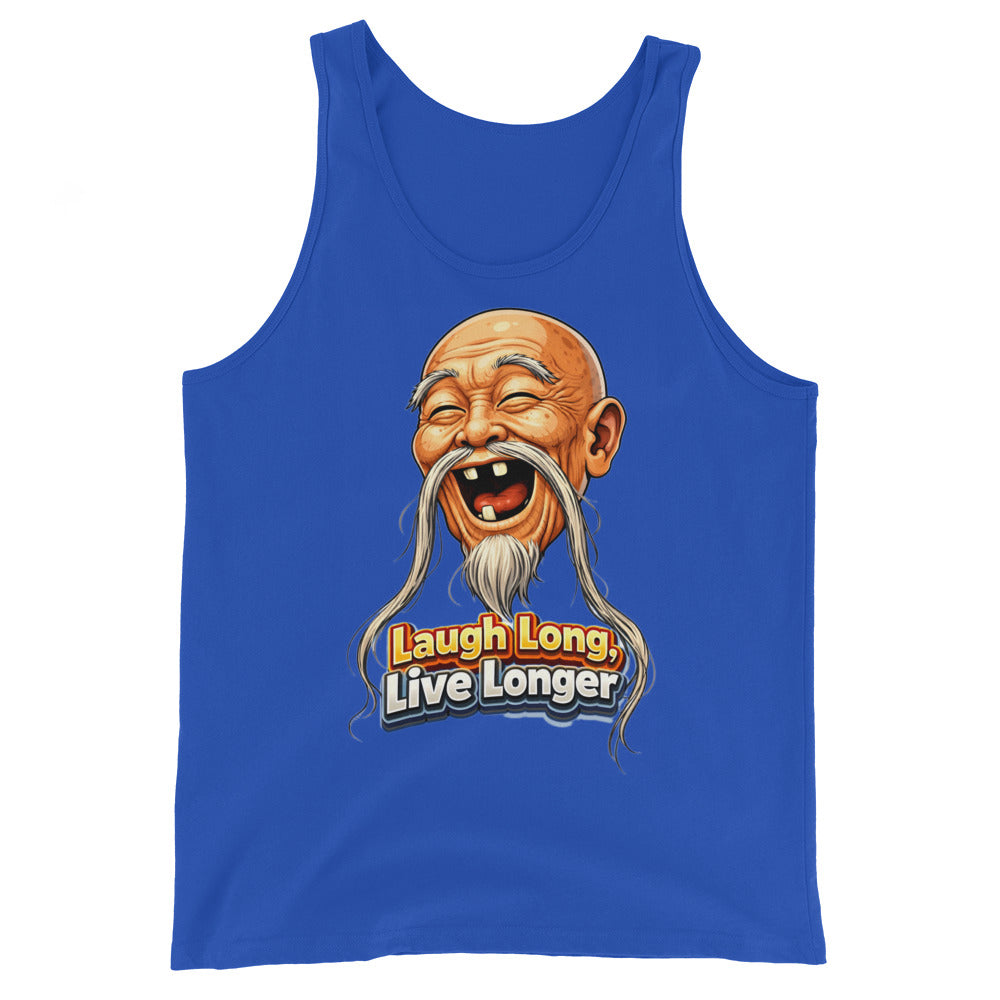 Men's Tank Top - Laugh Long, Live Longer. Wise Master - Inspirational Zen Humor Men's Staple Tank Top by printfluence.net