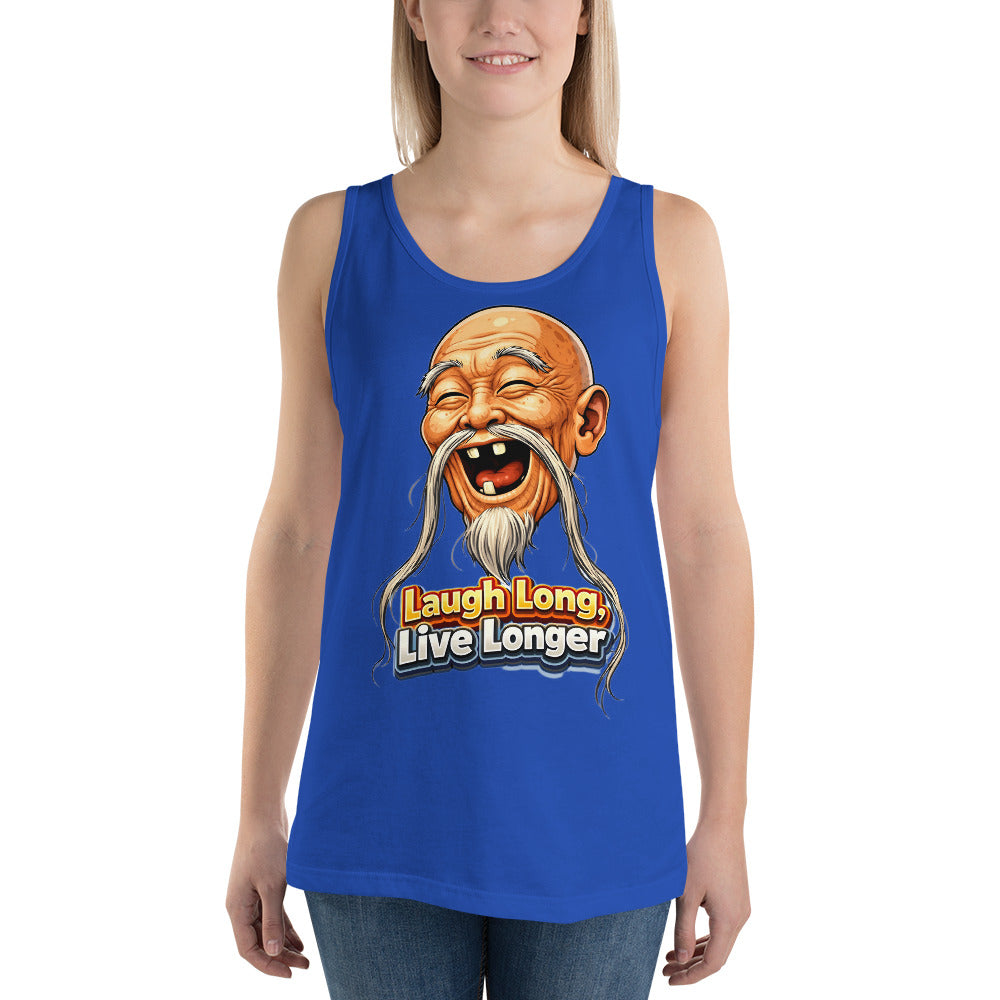 Men's Tank Top - Laugh Long, Live Longer. Wise Master - Inspirational Zen Humor Men's Staple Tank Top by printfluence.net