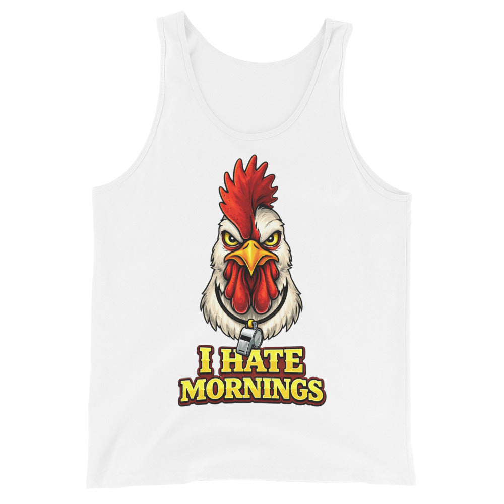 Men's Tank Top - Angry Rooster "I Hate Mornings" Funny Sarcastic Men's Staple Tank Top by printfluence.net