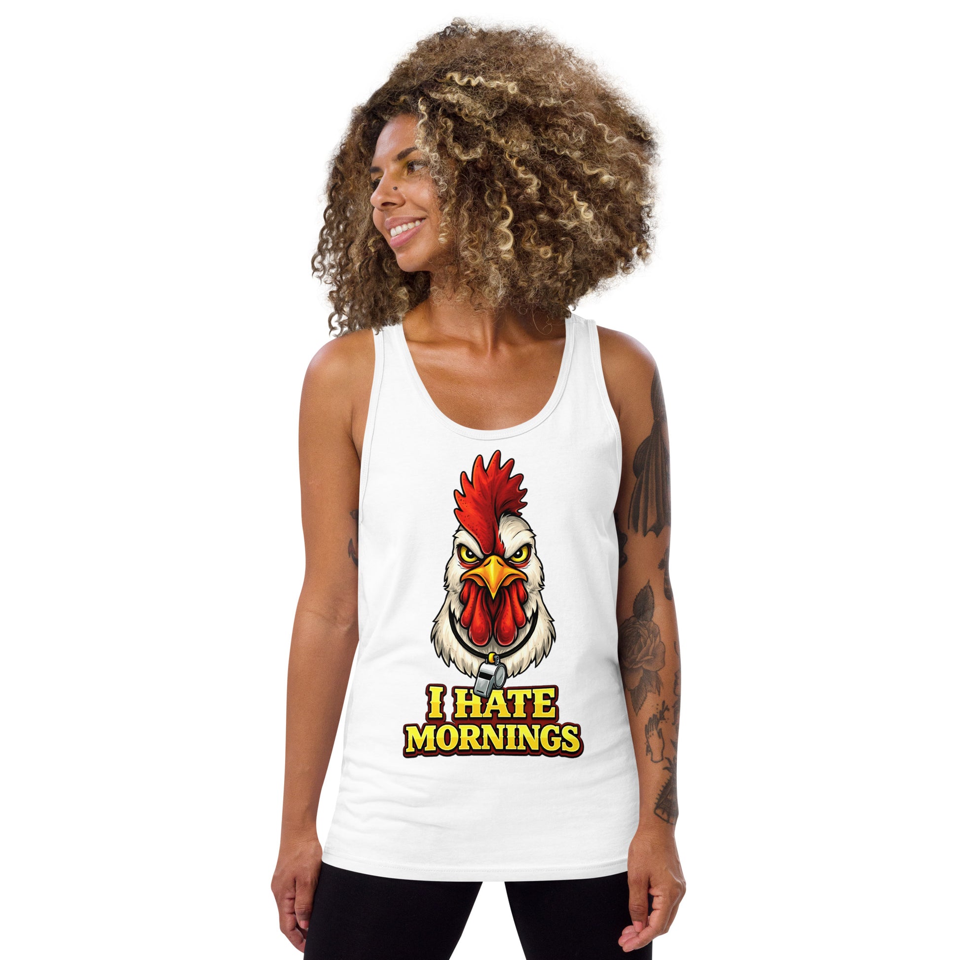 Men's Tank Top - Angry Rooster "I Hate Mornings" Funny Sarcastic Men's Staple Tank Top by printfluence.net