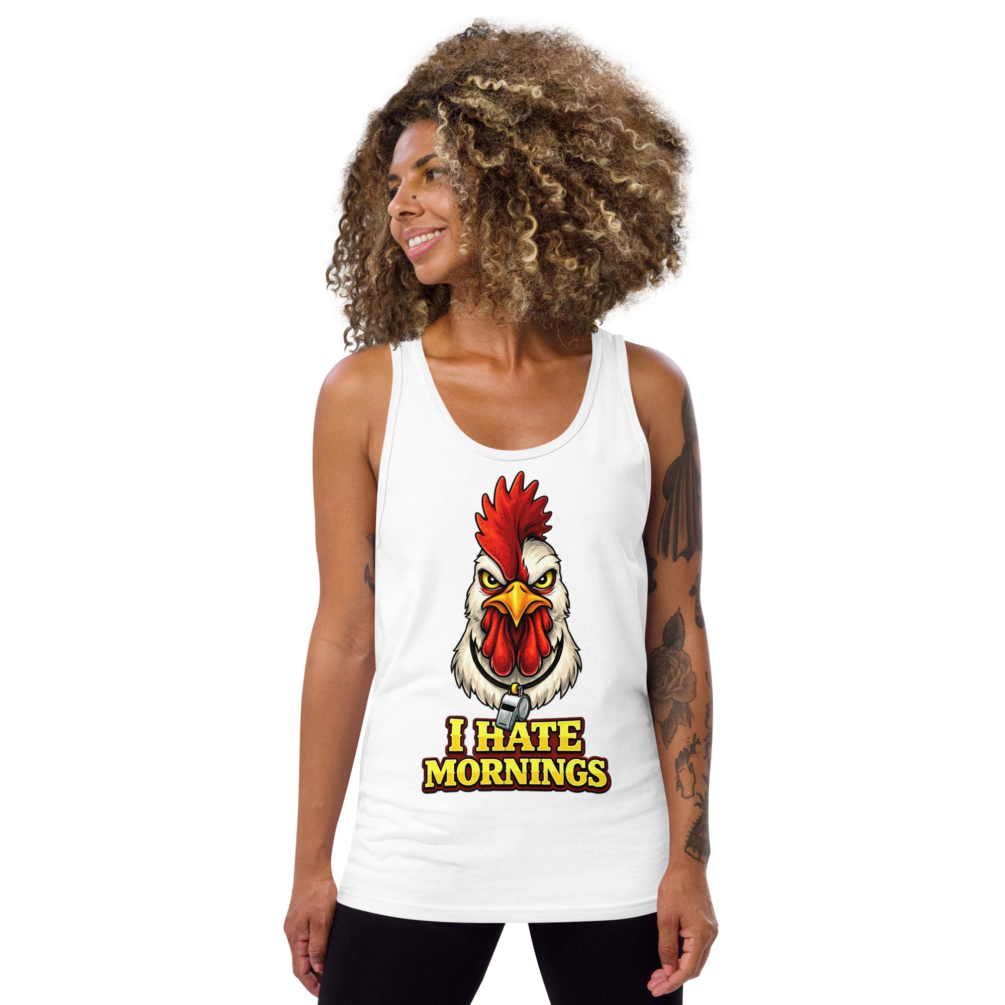Men's Tank Top - Angry Rooster "I Hate Mornings" Funny Sarcastic Men's Staple Tank Top by printfluence.net