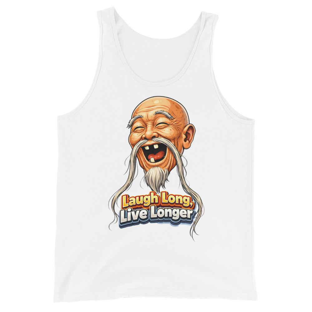 Men's Tank Top - Laugh Long, Live Longer. Wise Master - Inspirational Zen Humor Men's Staple Tank Top by printfluence.net
