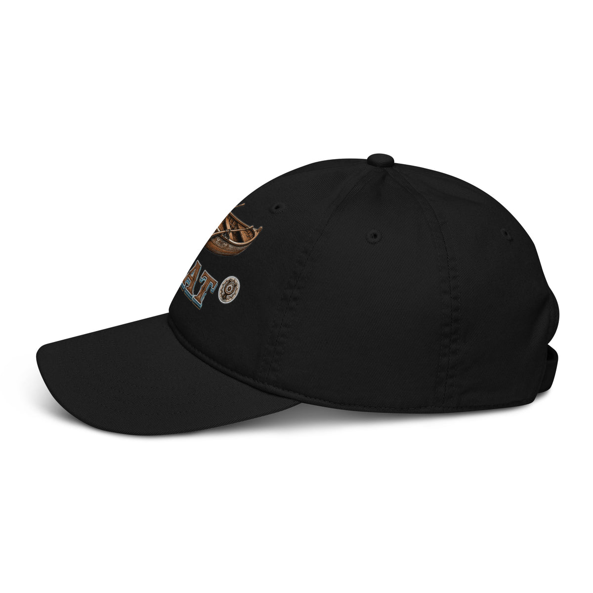 Fishing Lovers 100% Organic Cotton Dad Hat with Vintage Wooden Rowboat and "BOAT" Design by printfluence.net