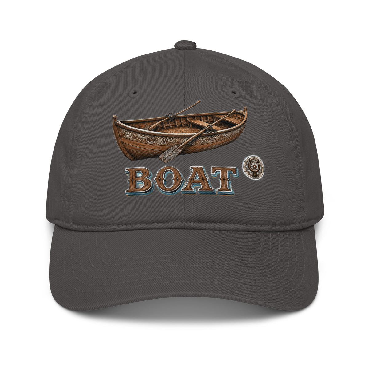 Fishing Lovers 100% Organic Cotton Dad Hat with Vintage Wooden Rowboat and "BOAT" Design by printfluence.net