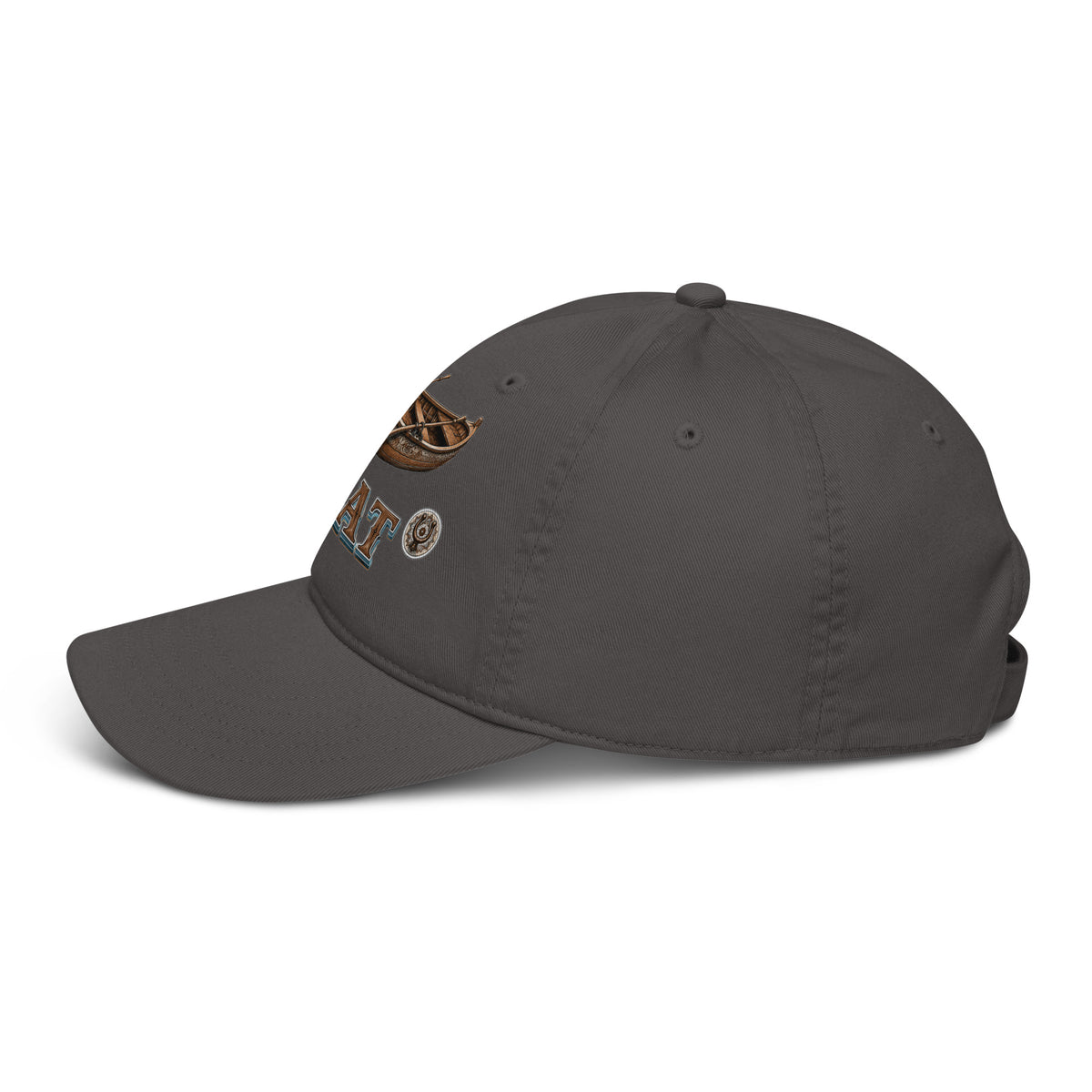 Fishing Lovers 100% Organic Cotton Dad Hat with Vintage Wooden Rowboat and "BOAT" Design by printfluence.net