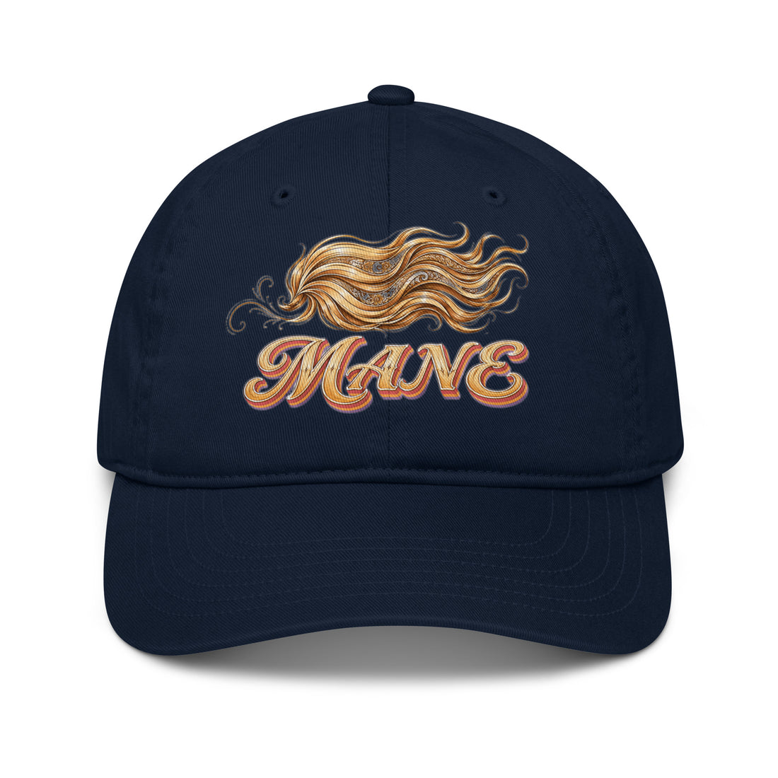 Horse Lovers Organic Dad Hat Mane – Flowing Equine Mane & Vintage Typography Embroidered Cap by printfluence.net