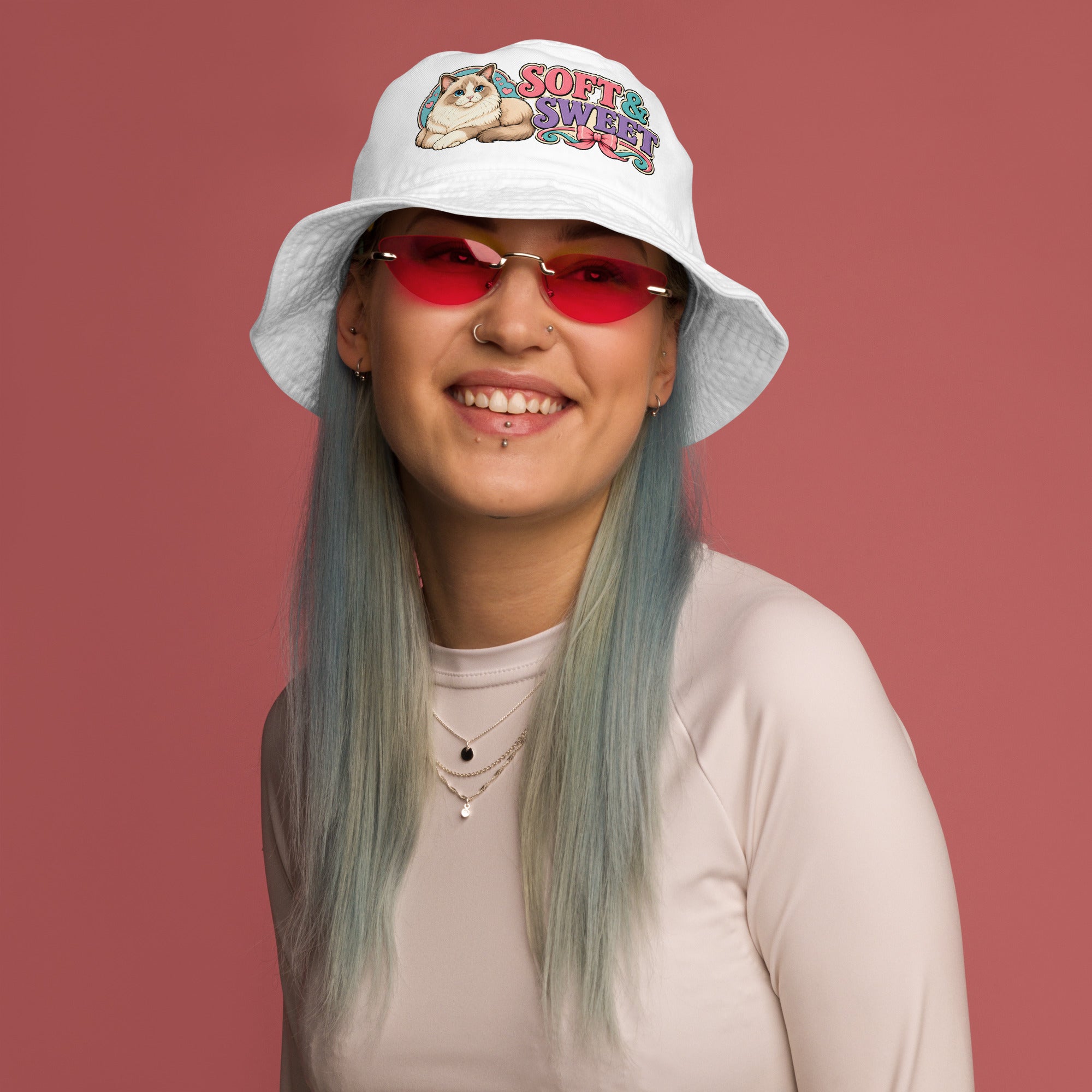 Soft and Sweet Fluffy Cat | Premium Organic Bucket Hat for Cat Lovers by printfluence.net