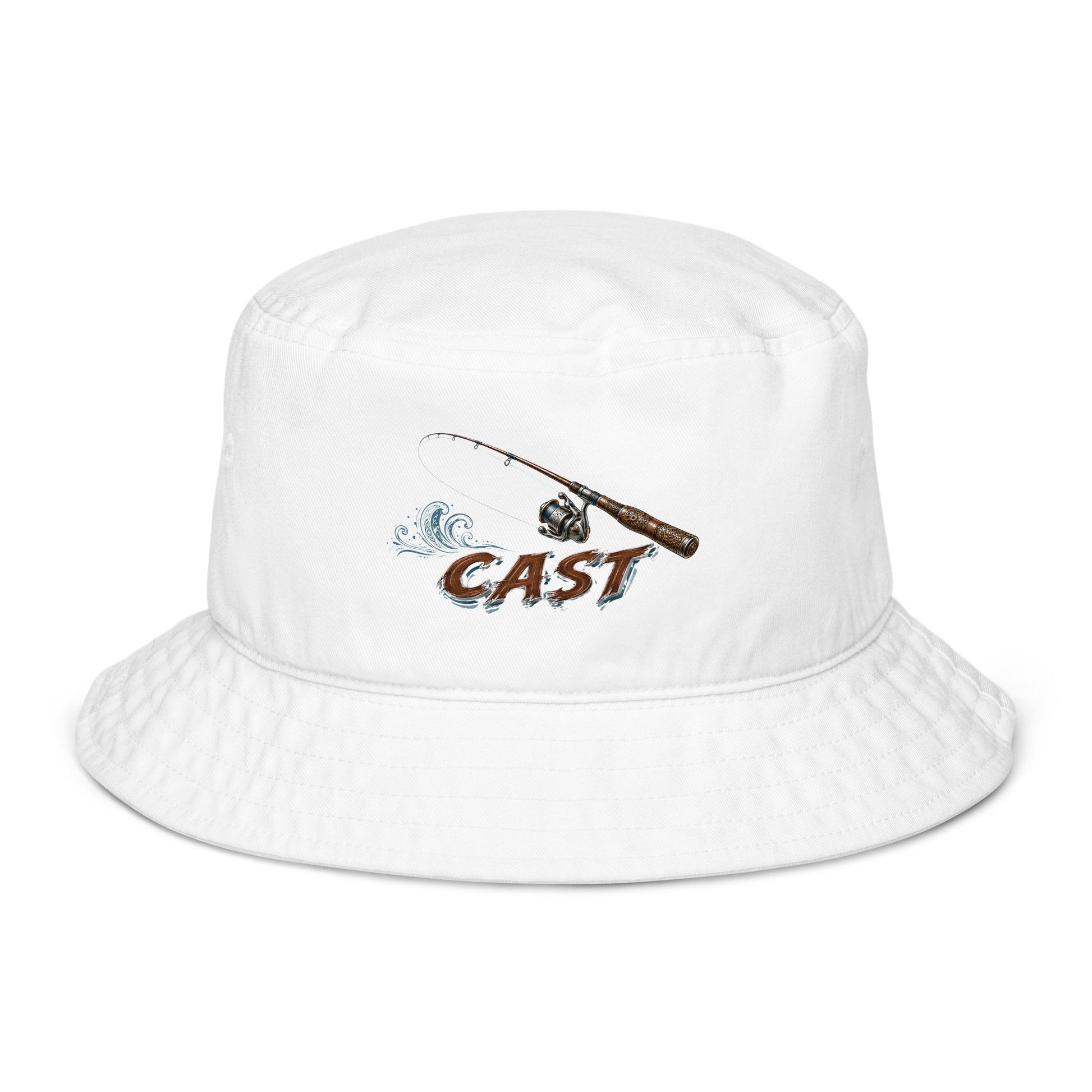 Fishing Lovers 100% Heavyweight Cotton Old School Bucket Hat with Vintage Fishing Rod and "CAST" Design by printfluence.net