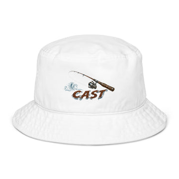 Fishing Lovers 100% Heavyweight Cotton Old School Bucket Hat with Vintage Fishing Rod and "CAST" Design by printfluence.net