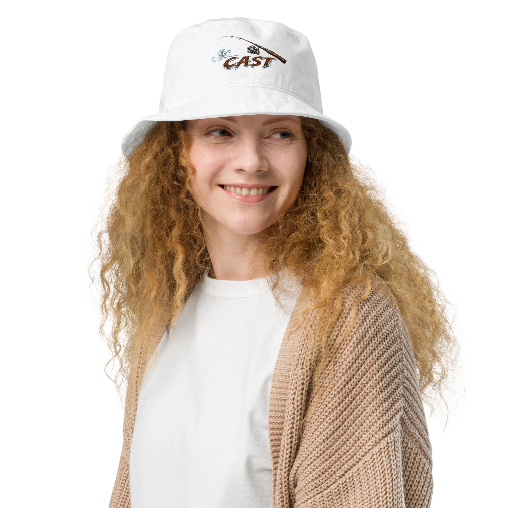 Fishing Lovers 100% Heavyweight Cotton Old School Bucket Hat with Vintage Fishing Rod and "CAST" Design by printfluence.net