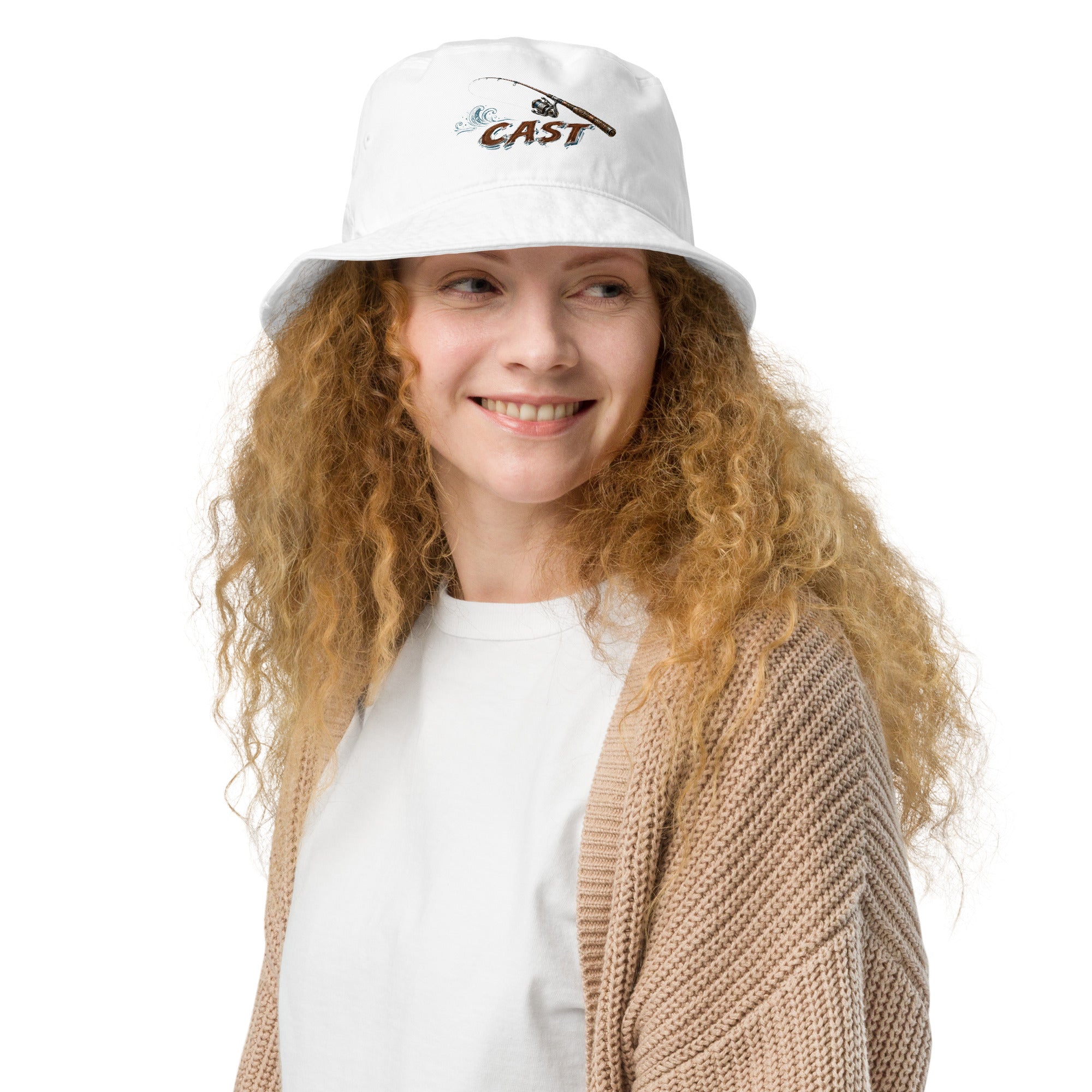 Fishing Lovers 100% Heavyweight Cotton Old School Bucket Hat with Vintage Fishing Rod and "CAST" Design by printfluence.net