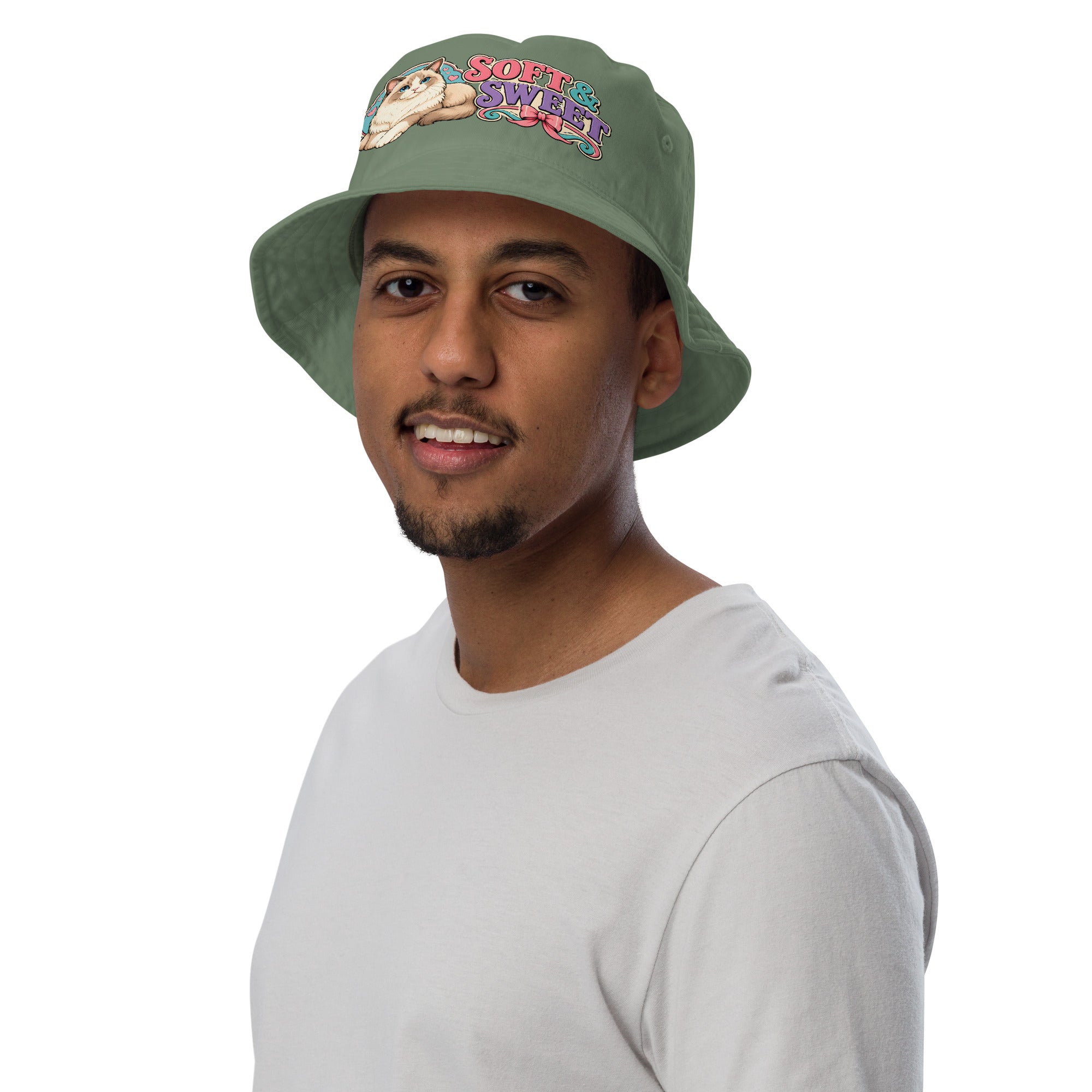 Soft and Sweet Fluffy Cat | Premium Organic Bucket Hat for Cat Lovers by printfluence.net