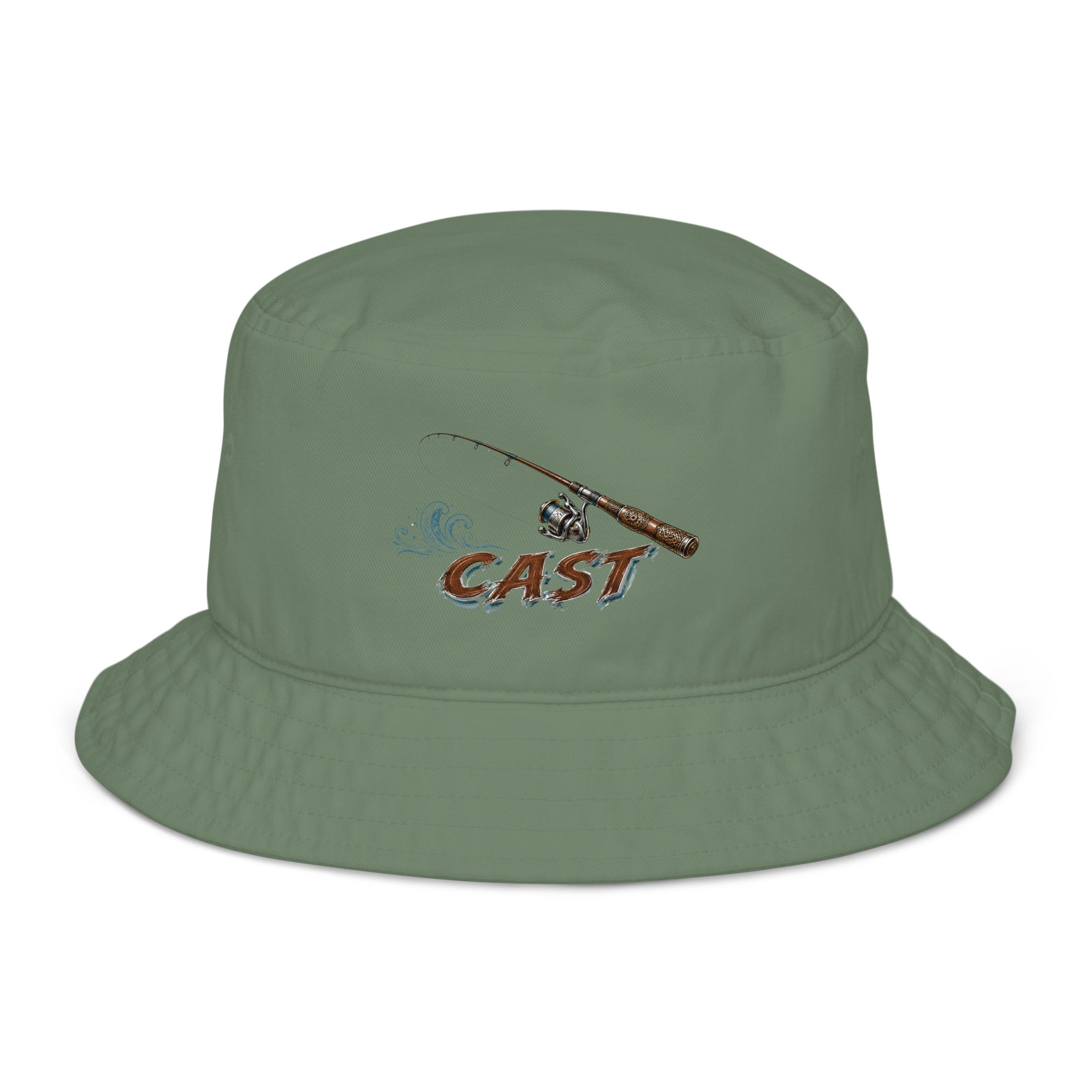 Fishing Lovers 100% Heavyweight Cotton Old School Bucket Hat with Vintage Fishing Rod and "CAST" Design by printfluence.net