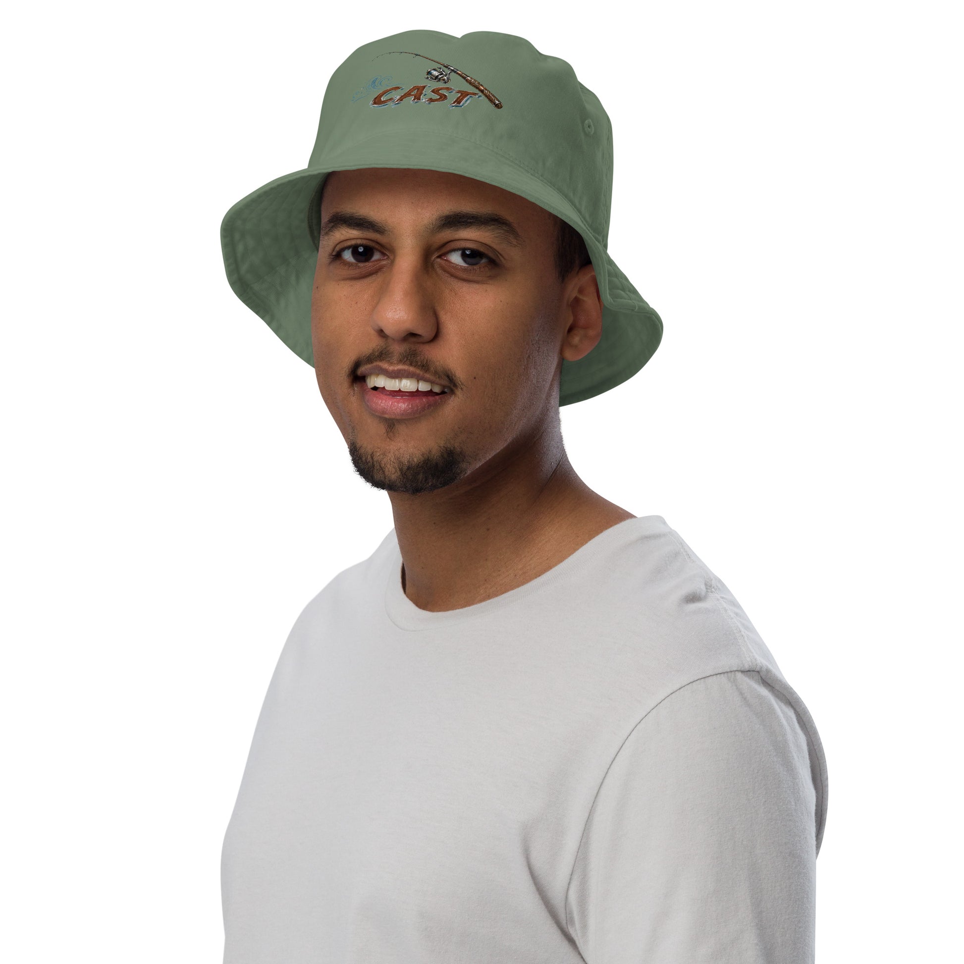 Fishing Lovers 100% Heavyweight Cotton Old School Bucket Hat with Vintage Fishing Rod and "CAST" Design by printfluence.net