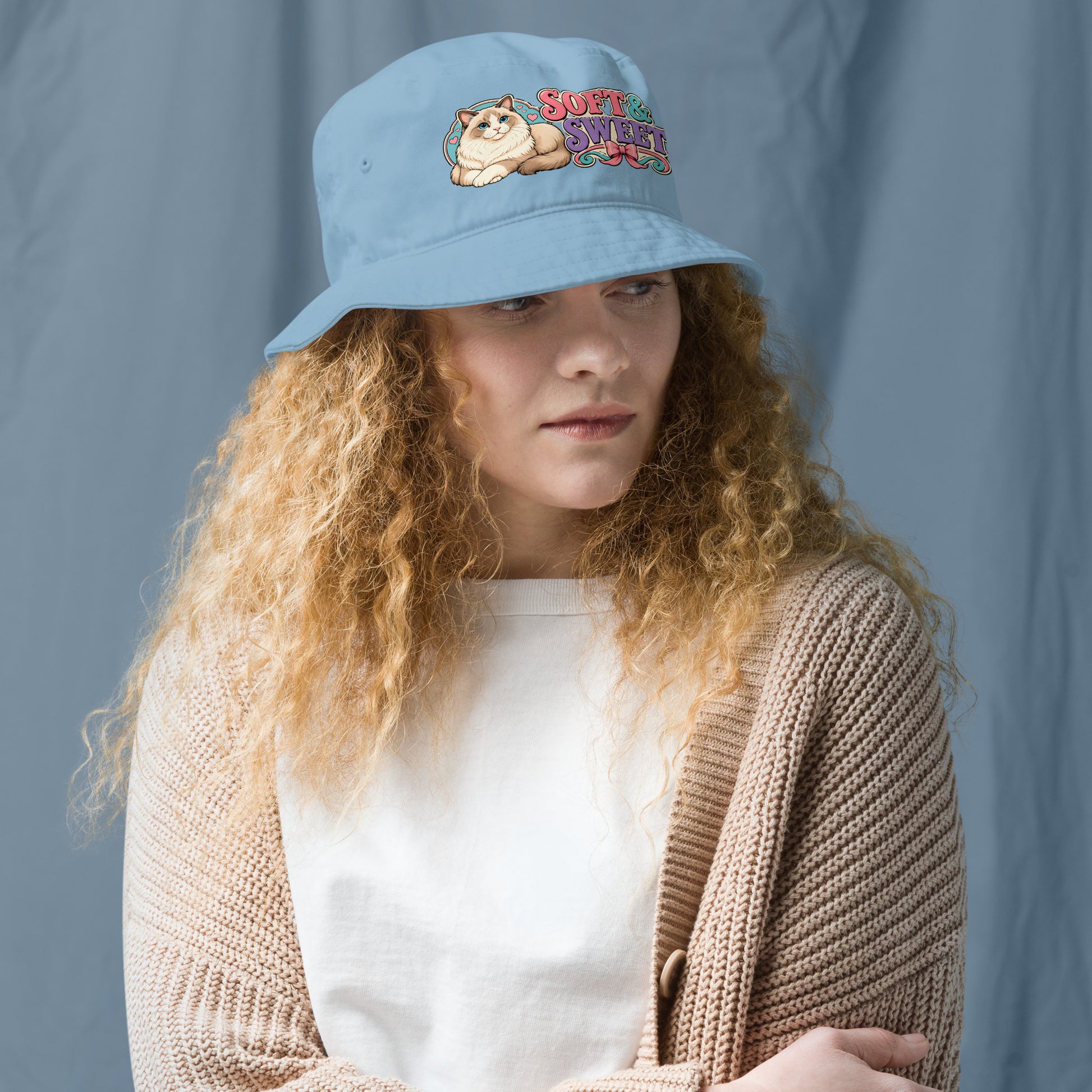 Soft and Sweet Fluffy Cat | Premium Organic Bucket Hat for Cat Lovers by printfluence.net