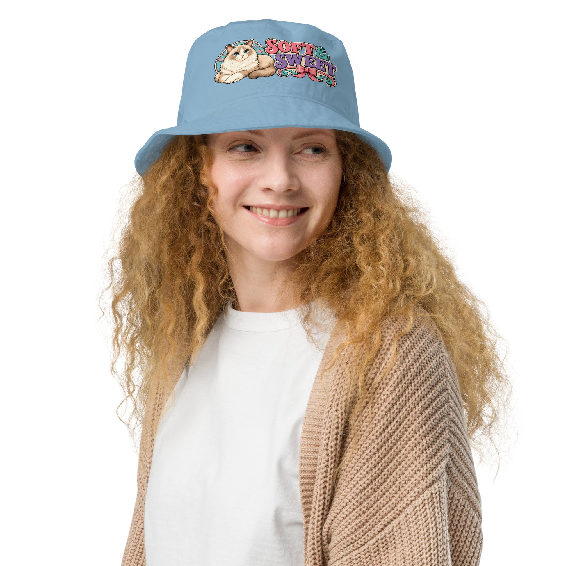 Soft and Sweet Fluffy Cat | Premium Organic Bucket Hat for Cat Lovers by printfluence.net