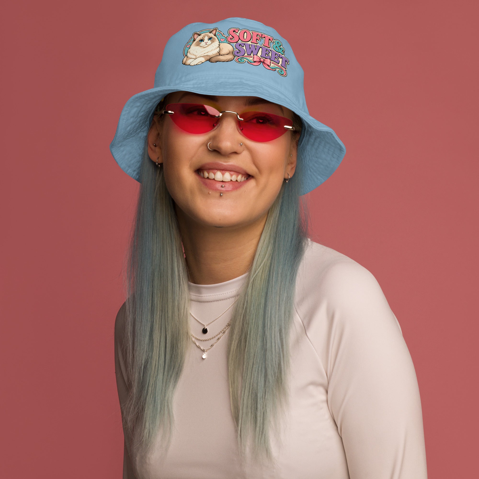 Soft and Sweet Fluffy Cat | Premium Organic Bucket Hat for Cat Lovers by printfluence.net