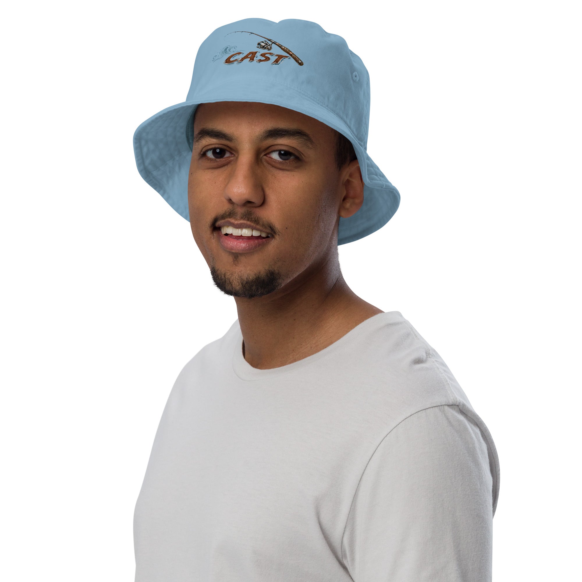 Fishing Lovers 100% Heavyweight Cotton Old School Bucket Hat with Vintage Fishing Rod and "CAST" Design by printfluence.net