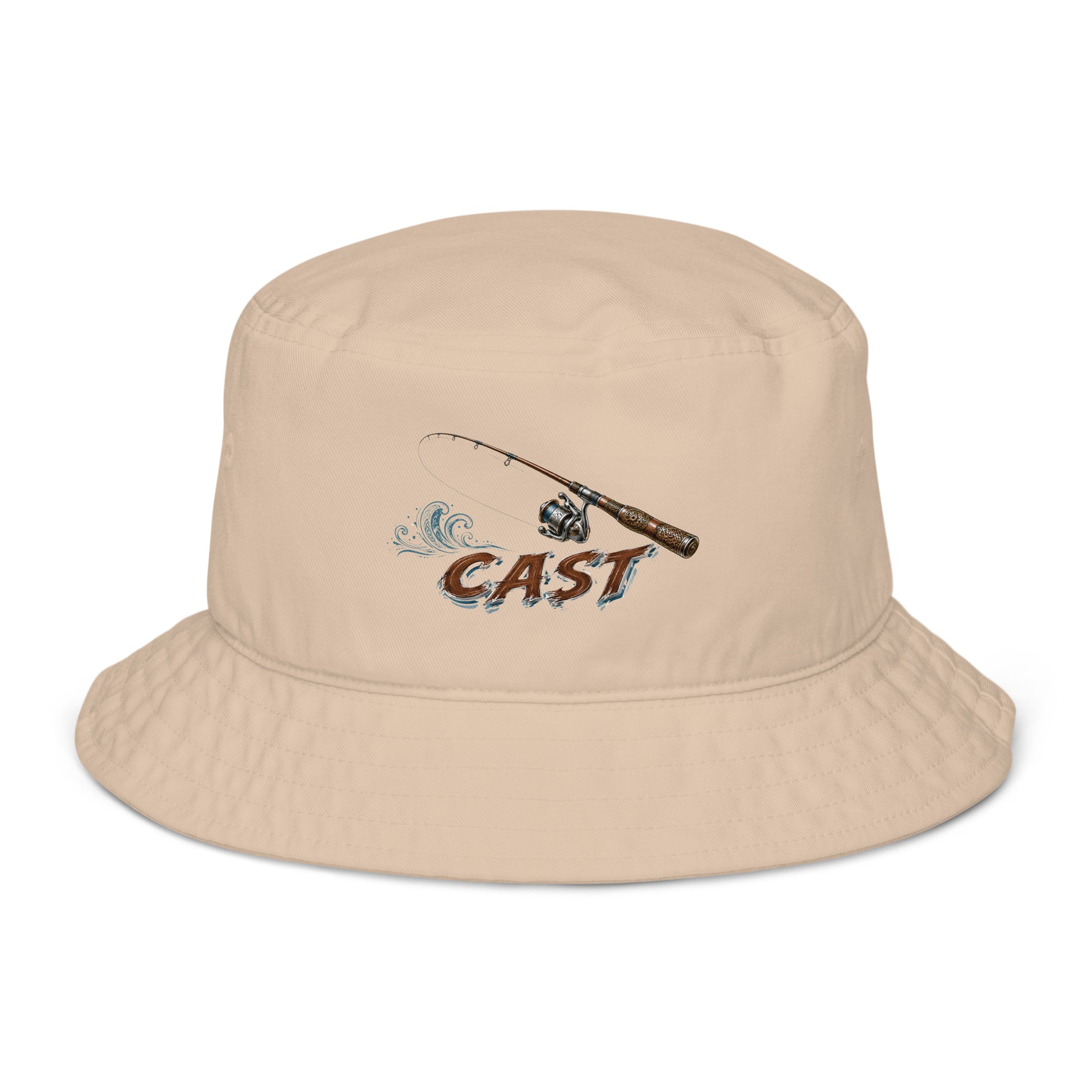 Fishing Lovers 100% Heavyweight Cotton Old School Bucket Hat with Vintage Fishing Rod and "CAST" Design by printfluence.net