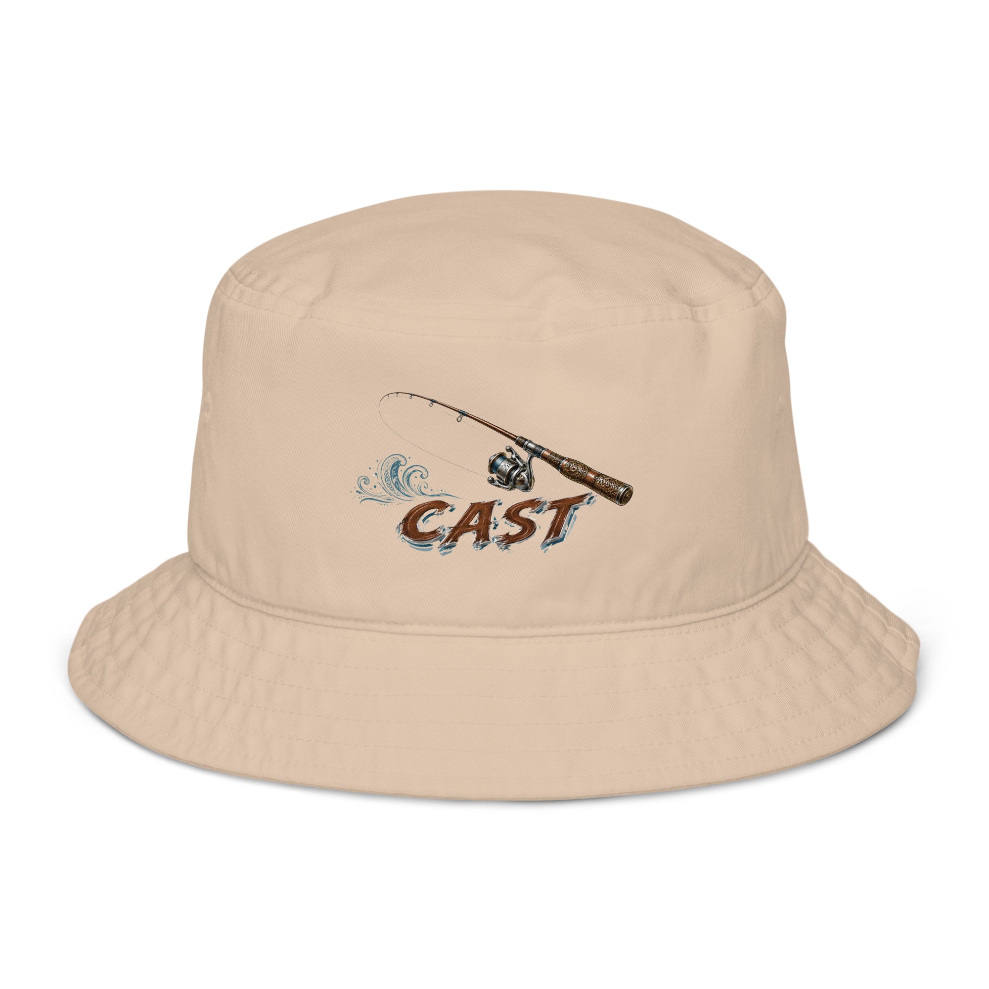 Fishing Lovers 100% Heavyweight Cotton Old School Bucket Hat with Vintage Fishing Rod and "CAST" Design by printfluence.net