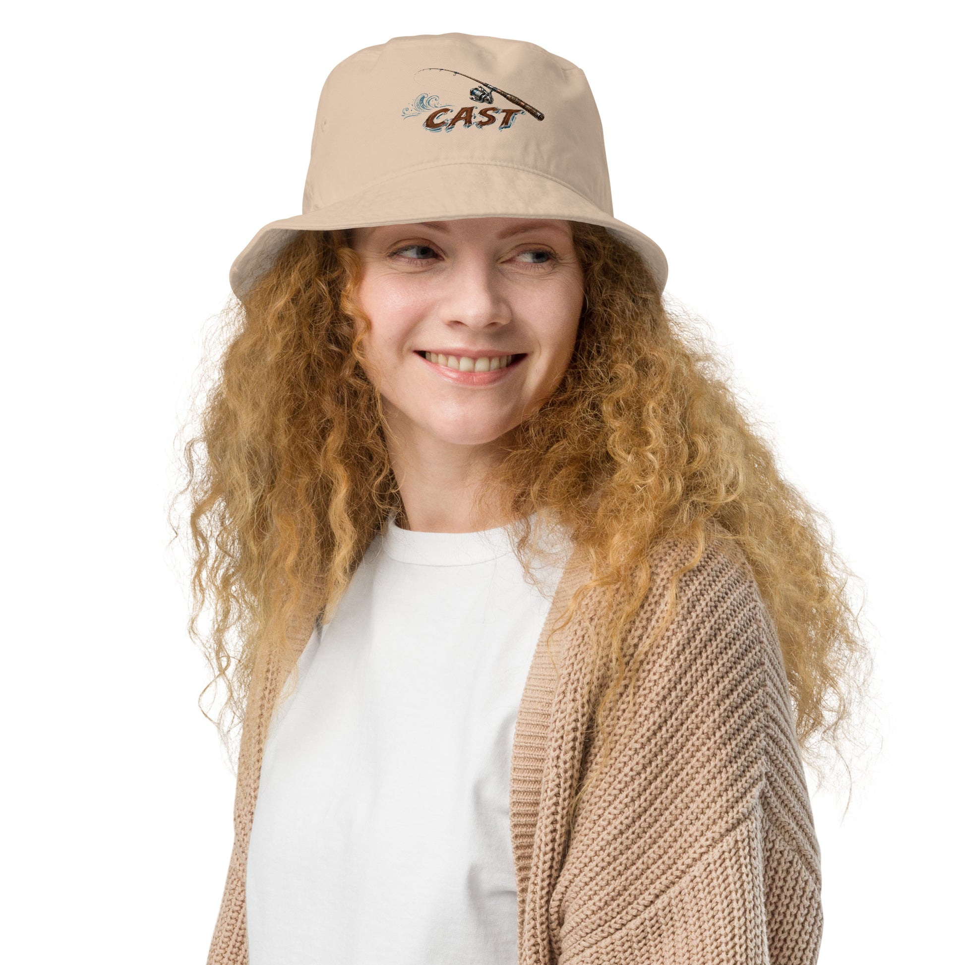 Fishing Lovers 100% Heavyweight Cotton Old School Bucket Hat with Vintage Fishing Rod and "CAST" Design by printfluence.net