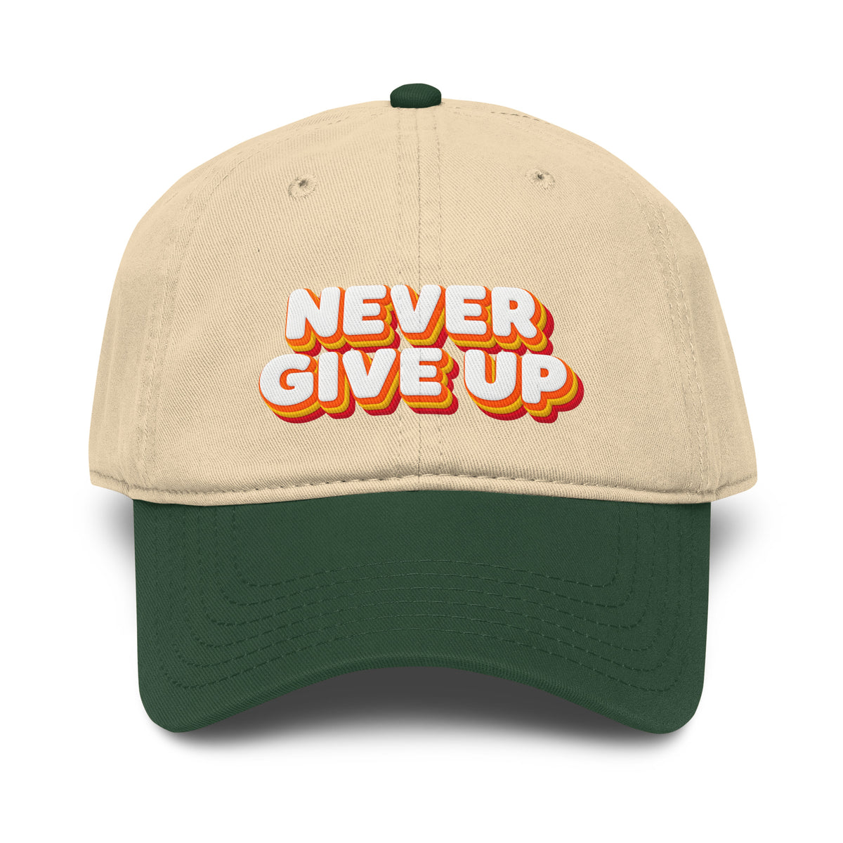 Inspirational Quotes Lovers | Garment washed baseball cap — NEVER GIVE UP by printfluence