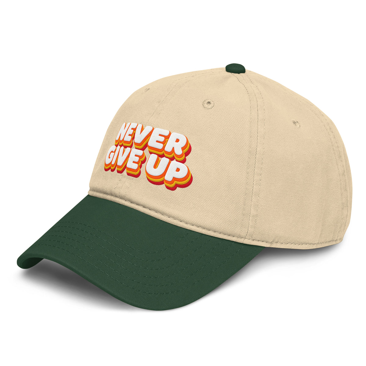 Inspirational Quotes Lovers | Garment washed baseball cap — NEVER GIVE UP by printfluence