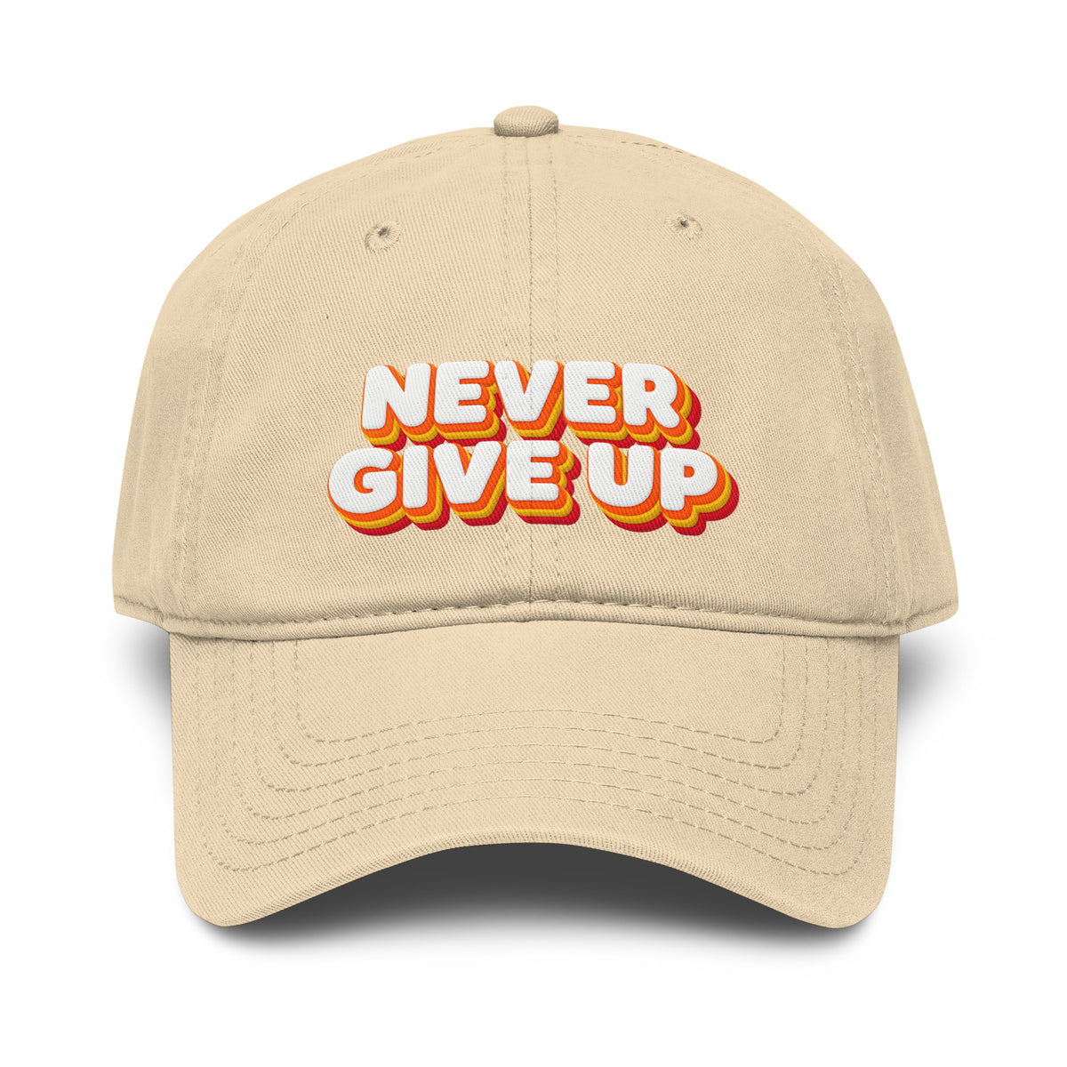 Inspirational Quotes Lovers | Garment washed baseball cap — NEVER GIVE UP by printfluence