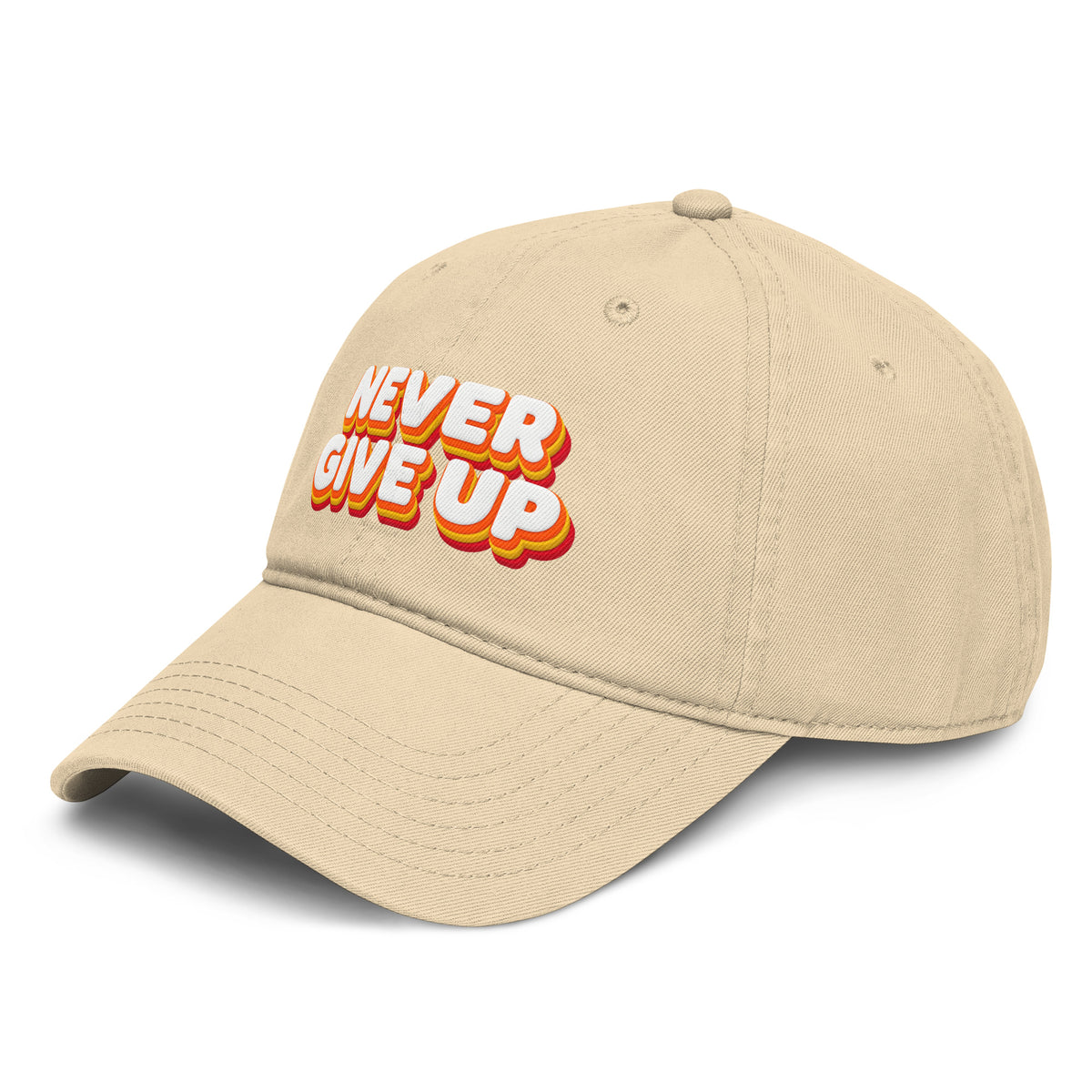Inspirational Quotes Lovers | Garment washed baseball cap — NEVER GIVE UP by printfluence