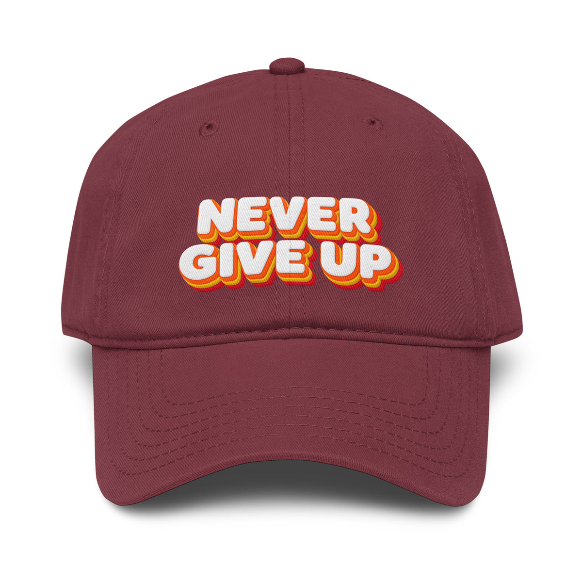 Inspirational Quotes Lovers | Garment washed baseball cap — NEVER GIVE UP by printfluence