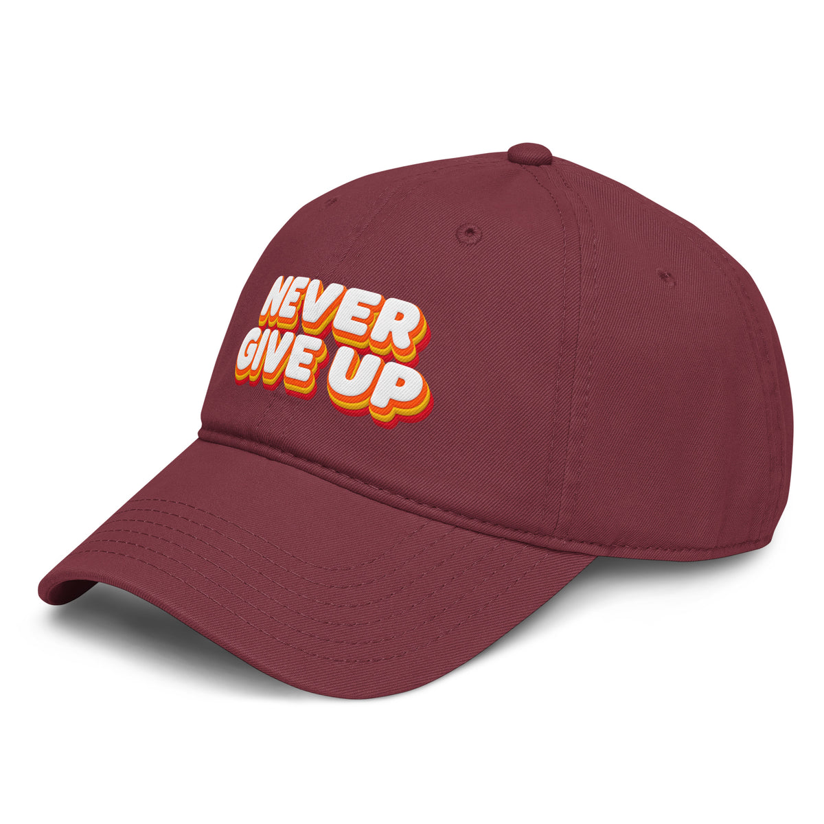Inspirational Quotes Lovers | Garment washed baseball cap — NEVER GIVE UP by printfluence
