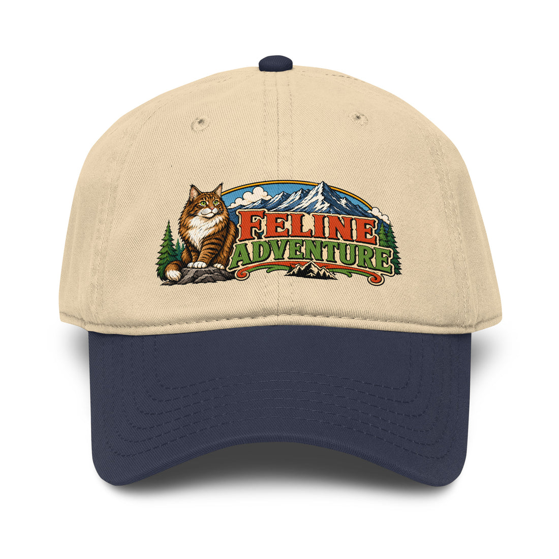 Retro Feline Adventure Maine Coon | Classic Baseball Cap for Cat Lovers by printfluence.net