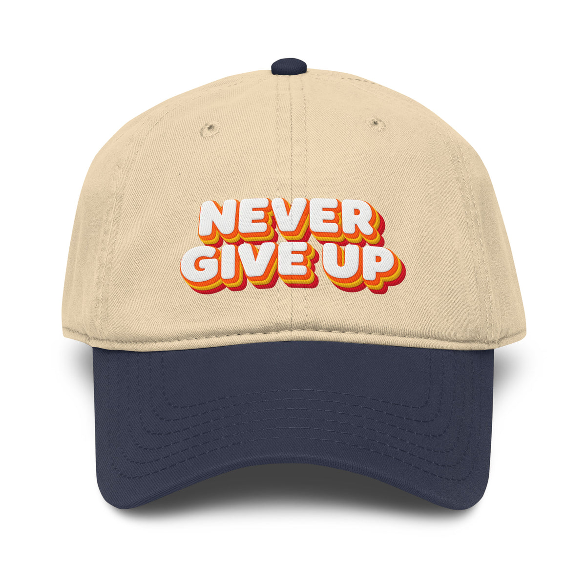 Inspirational Quotes Lovers | Garment washed baseball cap — NEVER GIVE UP by printfluence