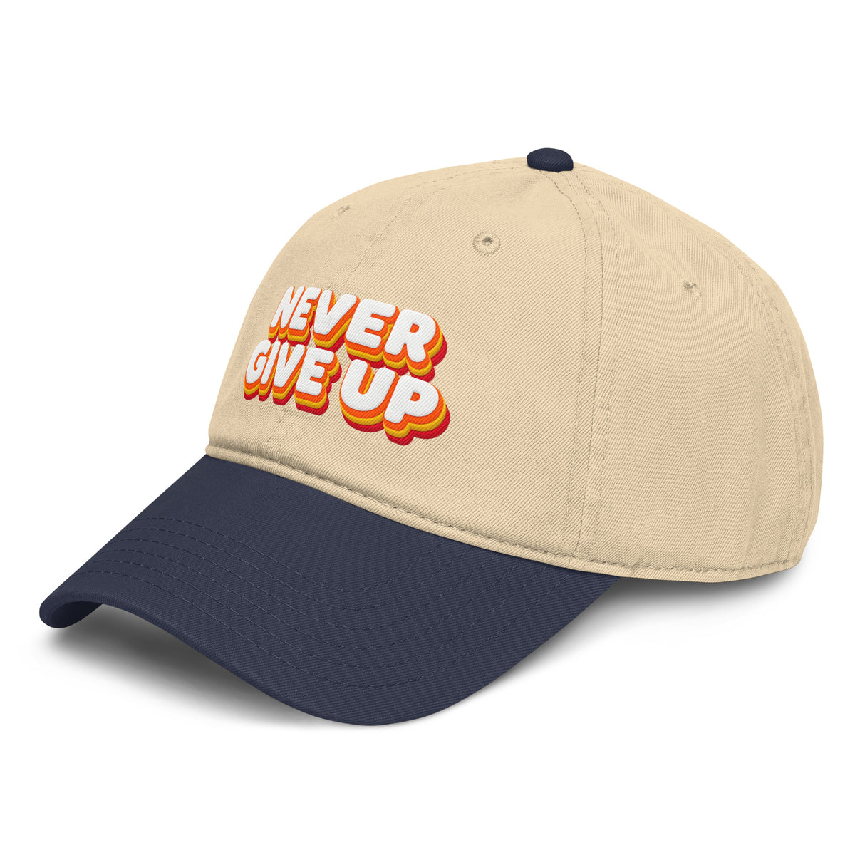 Inspirational Quotes Lovers | Garment washed baseball cap — NEVER GIVE UP by printfluence