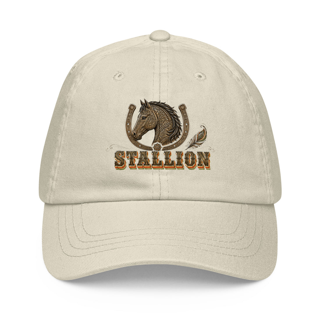 Horse Lovers Pastel Baseball Hat Stallion – Ornate Horseshoe & Majestic Equine Embroidered Cap by printfluence.net